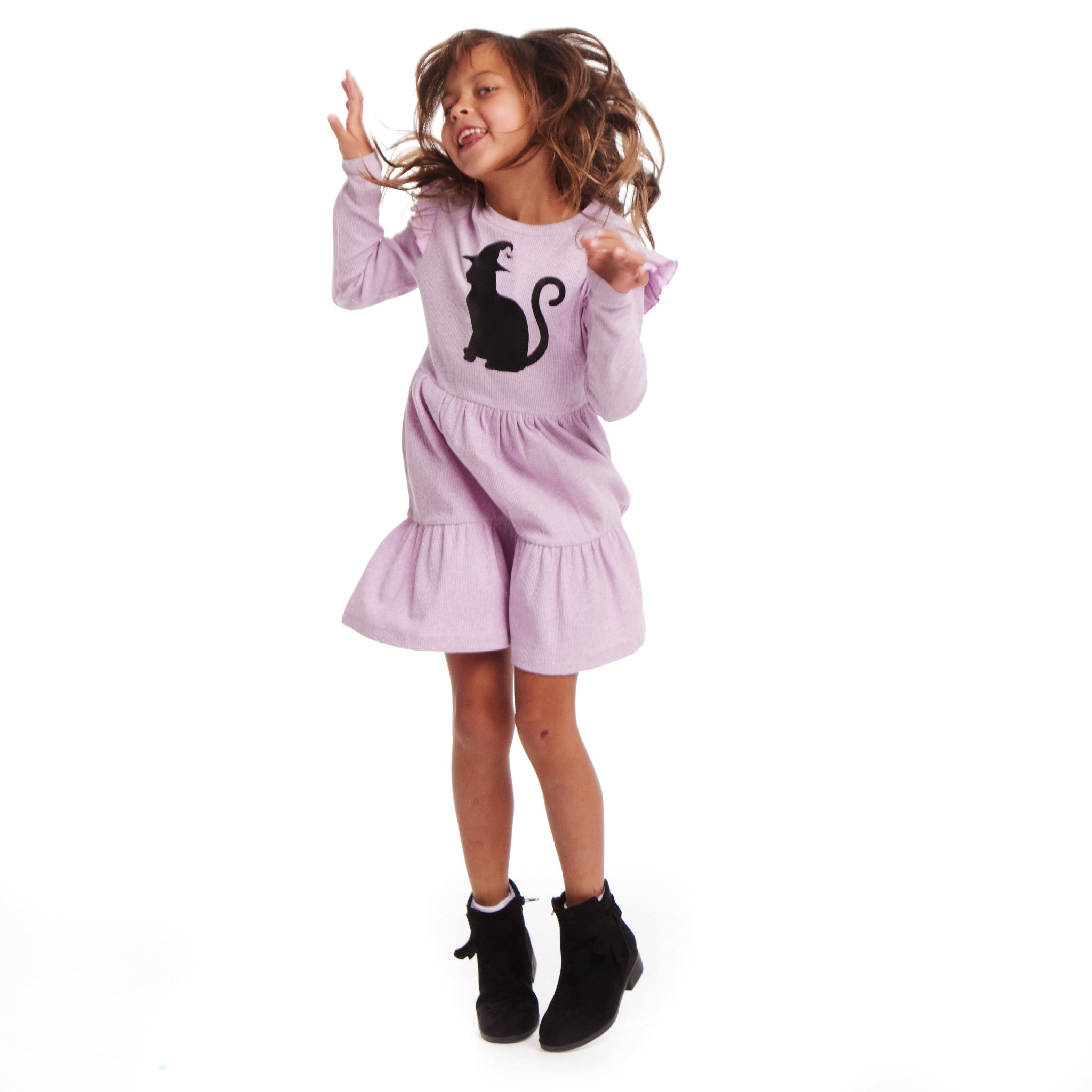 Kids Purple Jersey Dress | Black Cat