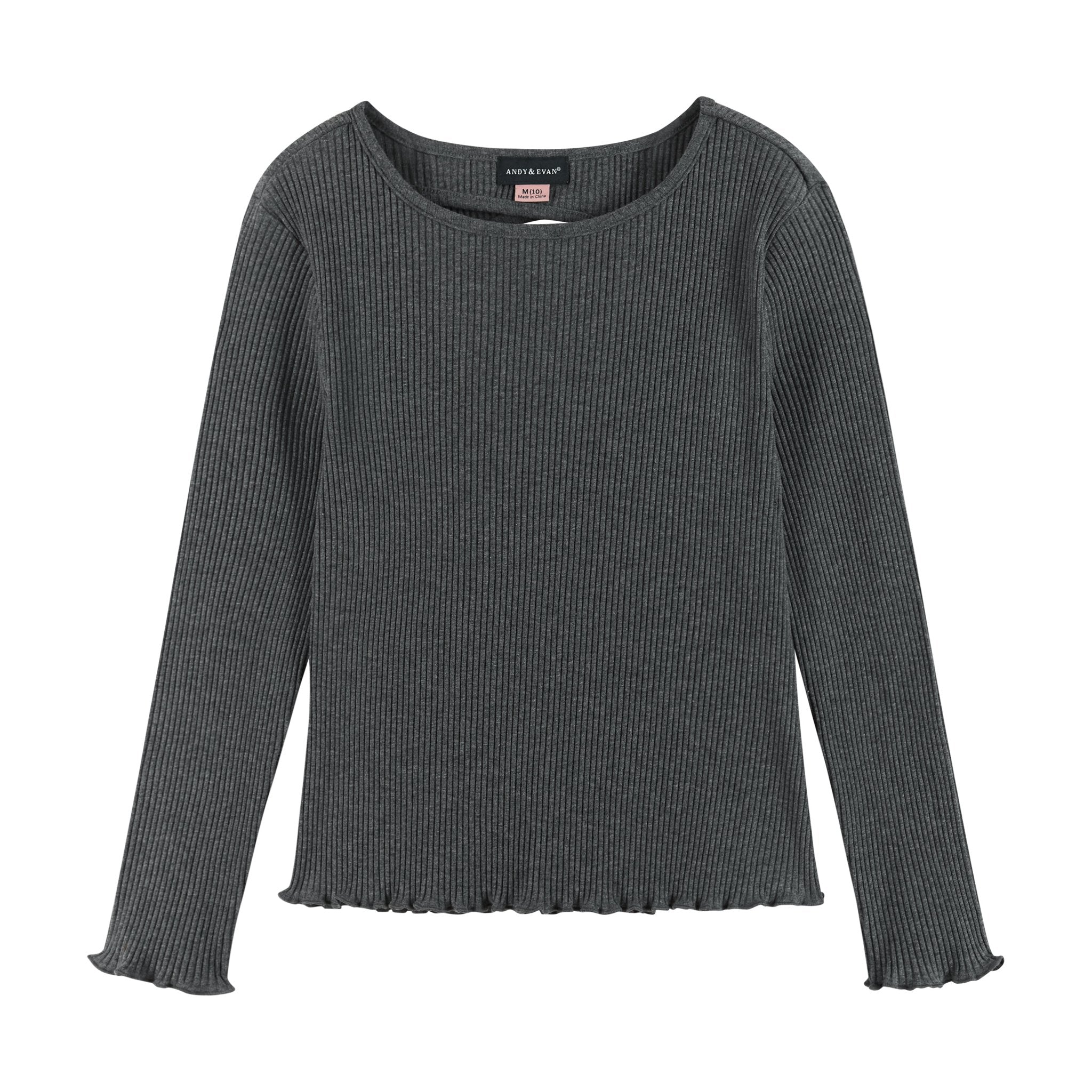 Kids Girls (7-16) Long Sleeve Rib Knit Top | Grey