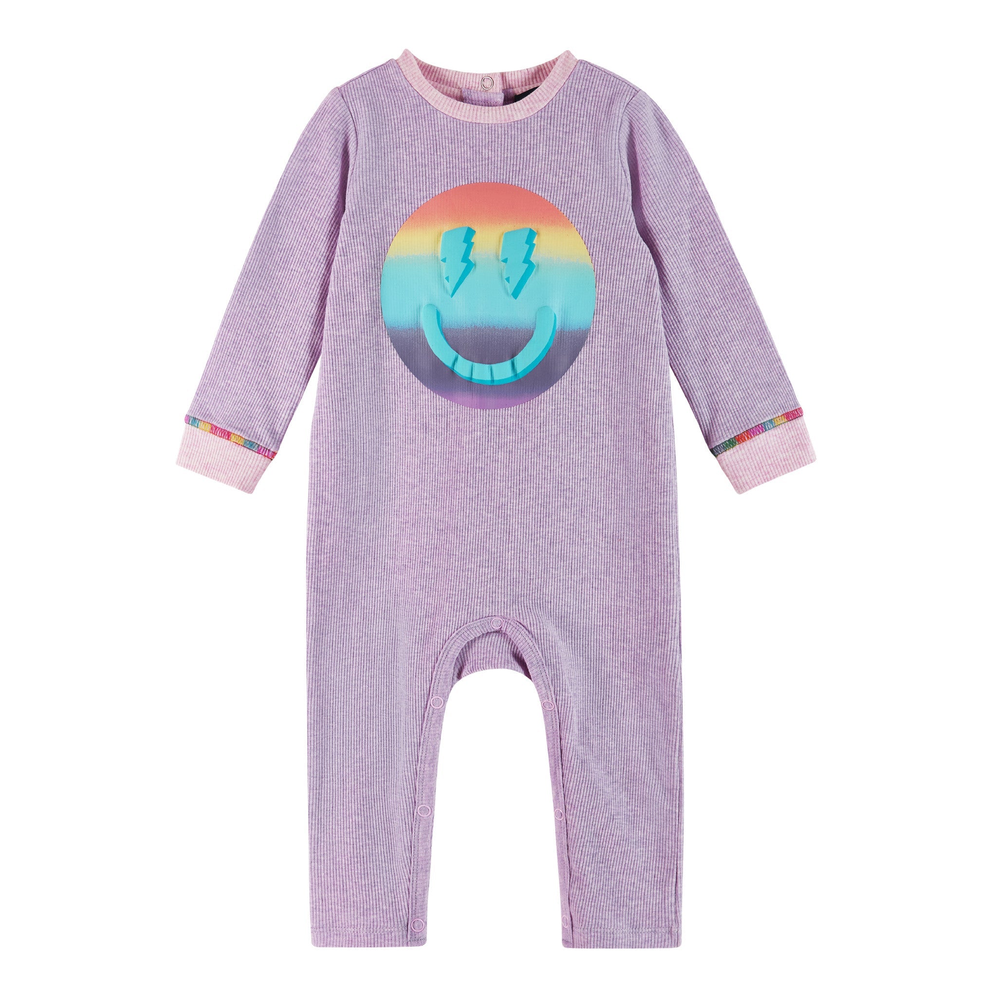 Infant Lavendar Long Sleeve Romper Set | Smiley Graphic