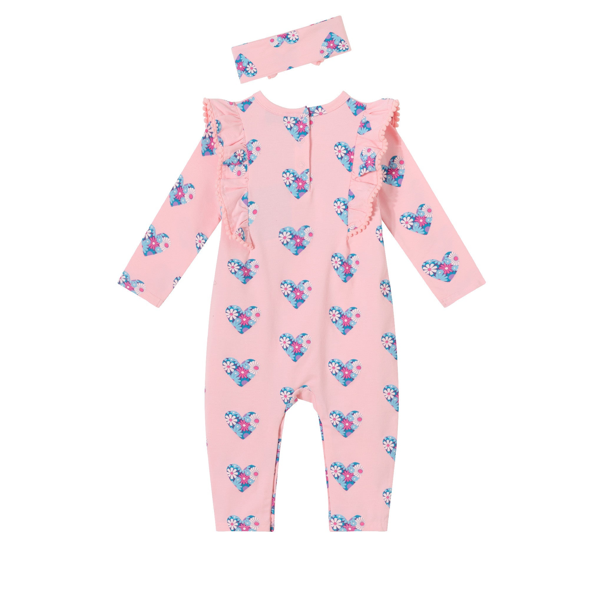 Infant Pink Long Sleeve Romper & Headband Set | Hearts & Flowers