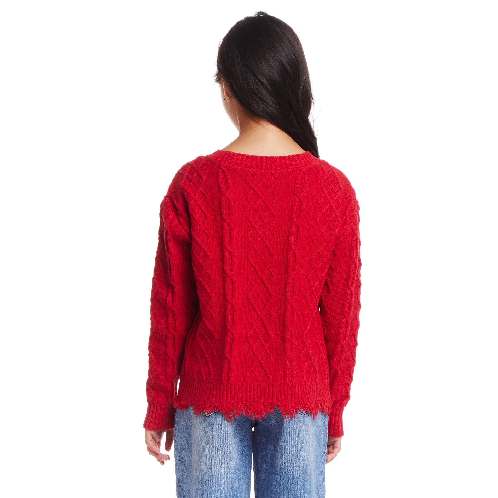 Kids (7-16) Cable Knit V-neck Sweater | Red