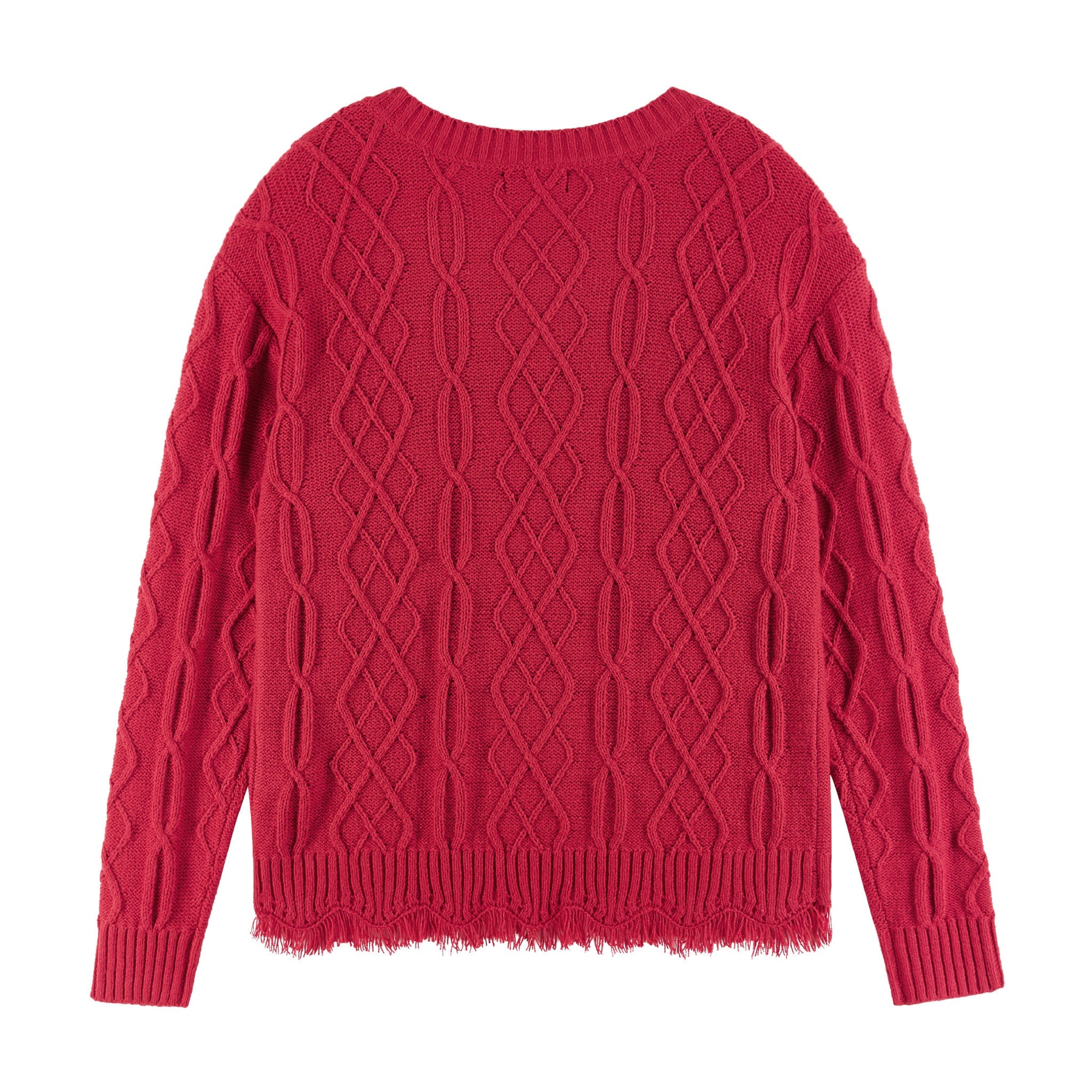 Kids (7-16) Cable Knit V-neck Sweater | Red