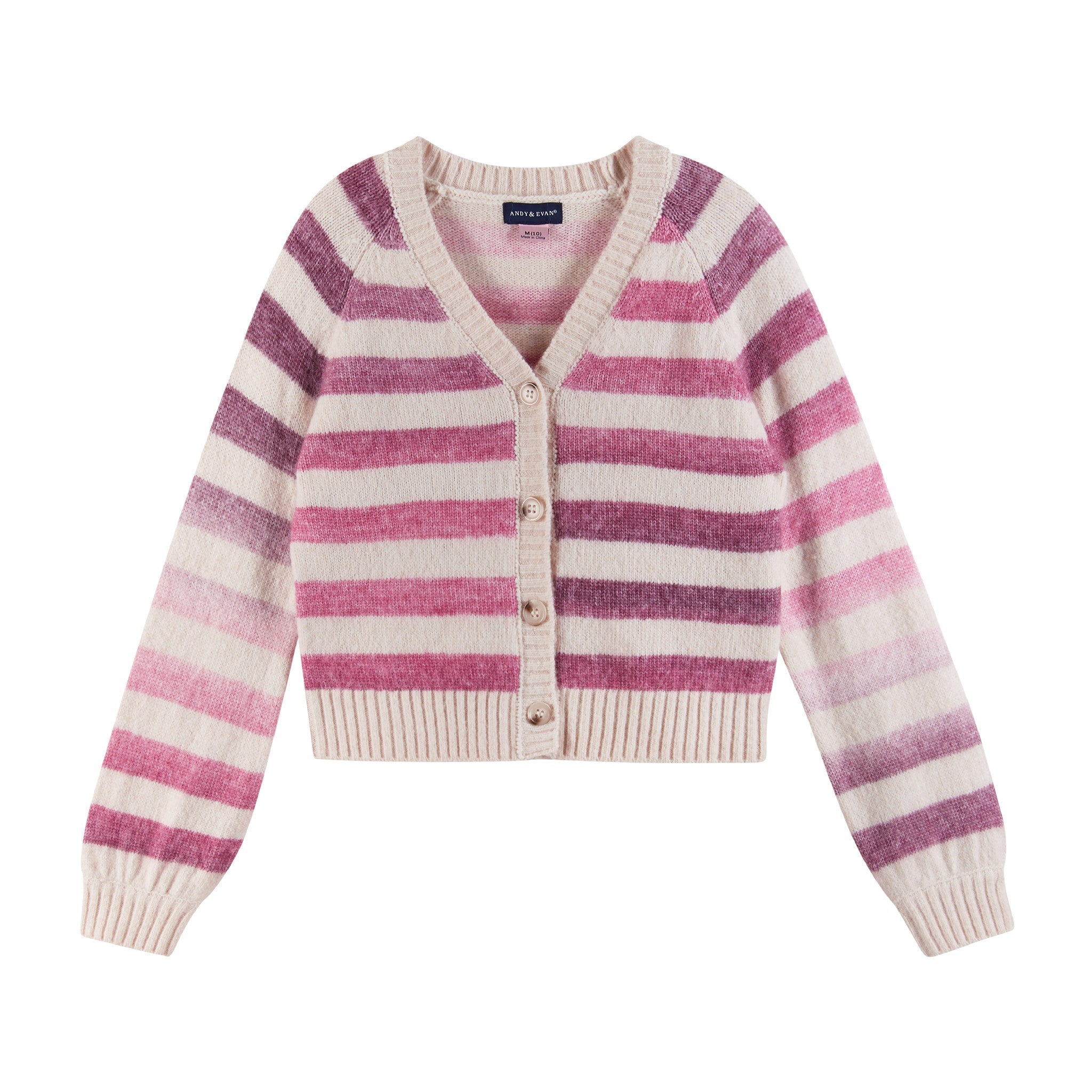 Kids (7-16) Oatmeal/purple Ombre Stripe Cardigan