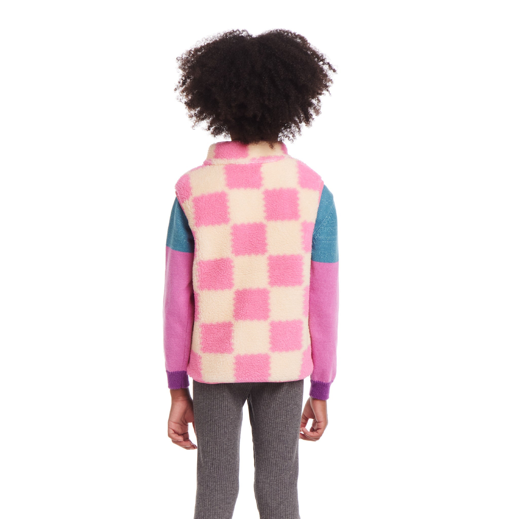 Kids Checkered Faux Fleece Vest | Pink