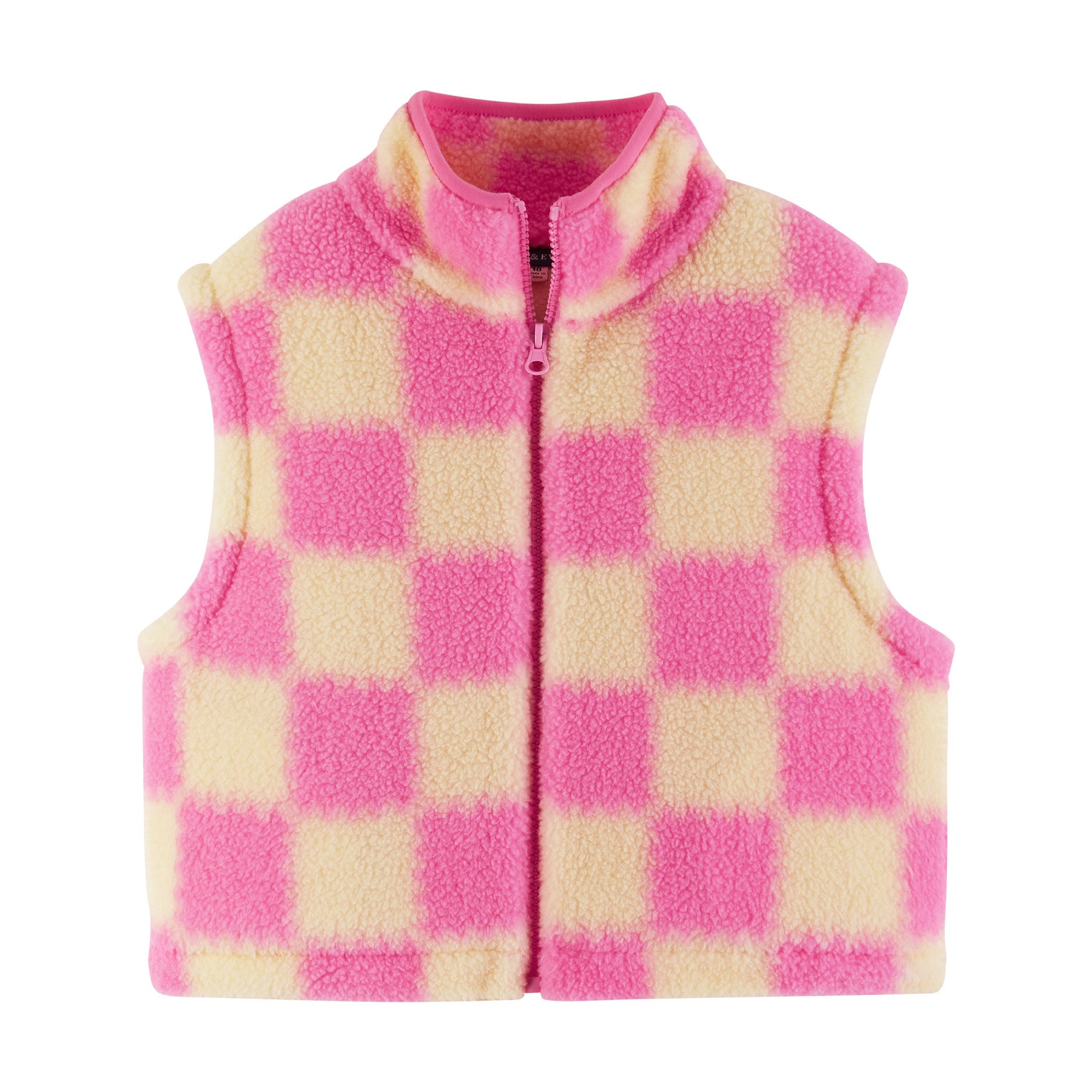 Kids Cropped Fleece Vest (size 7-16) | Pink & Cream Checkered