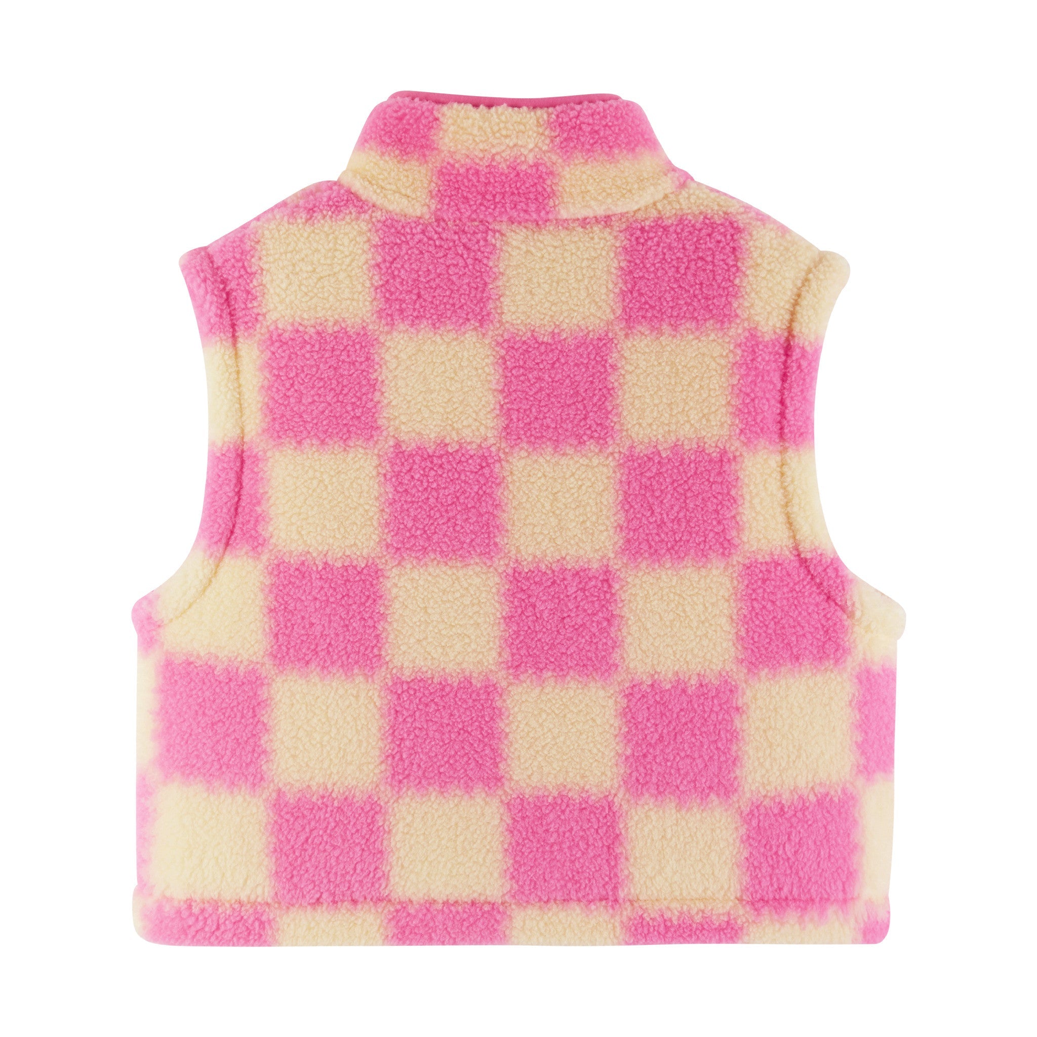 Kids Cropped Fleece Vest (size 7-16) | Pink & Cream Checkered