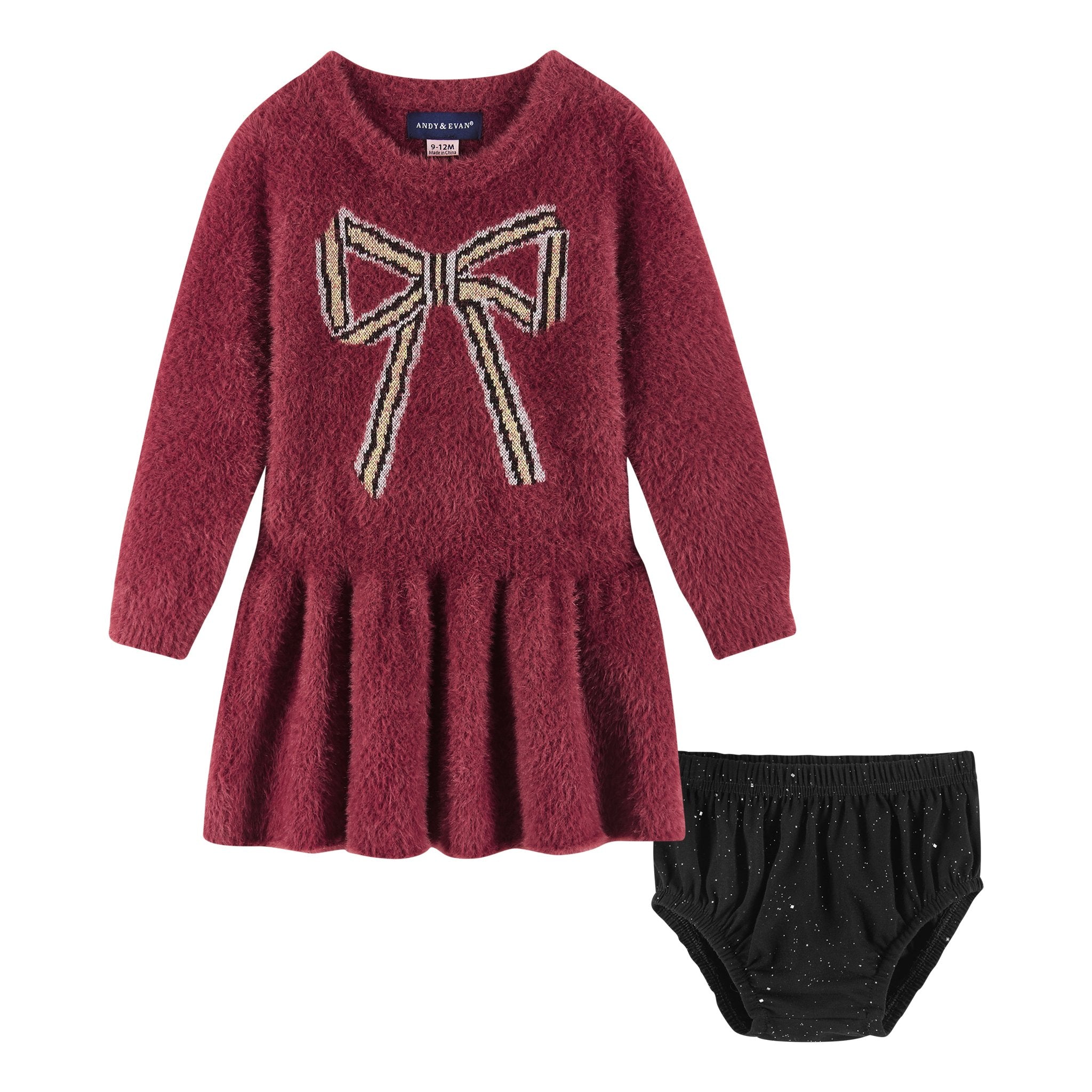 Infant 2-piece Eyelash Sweater Dress & Bloomer Set | Red Bow