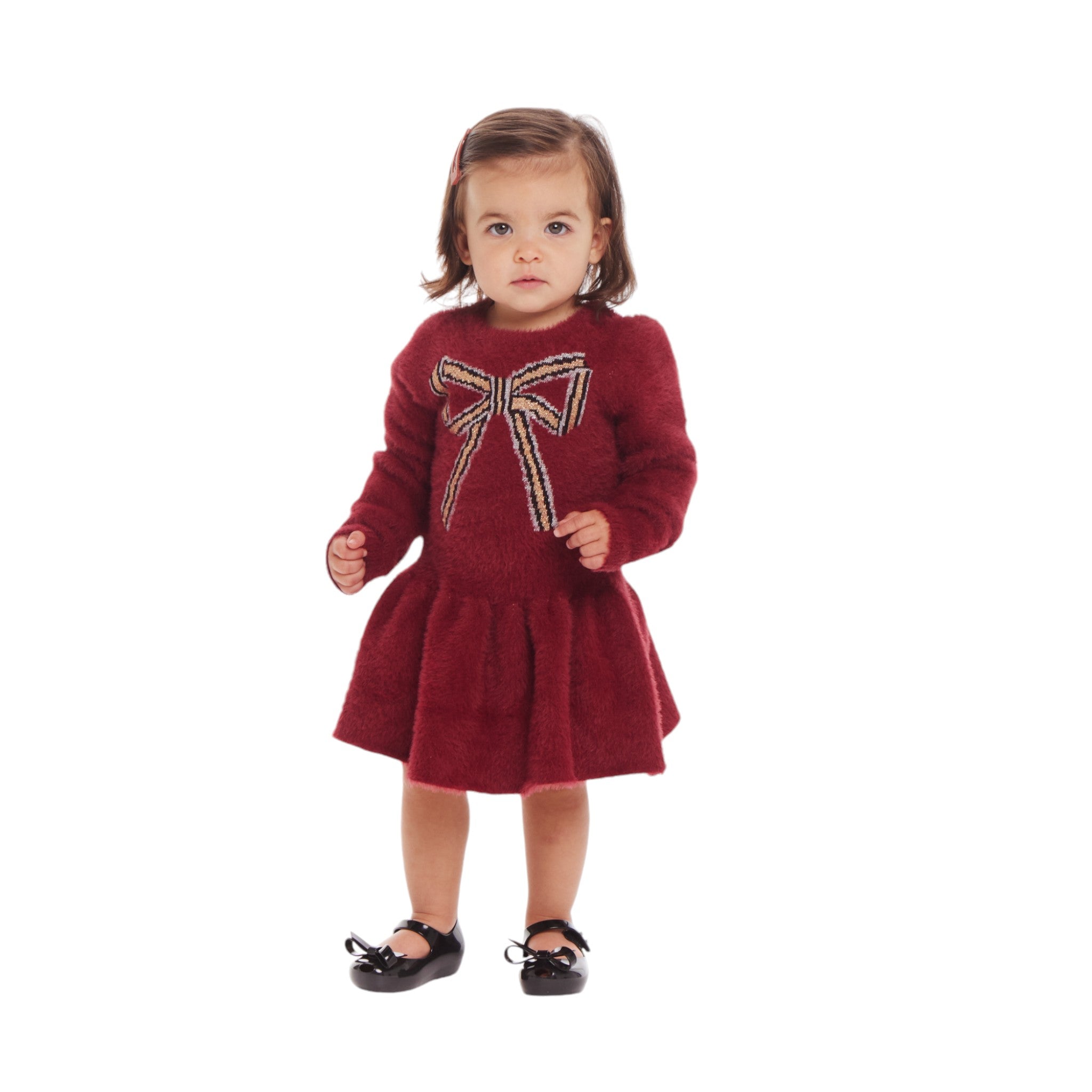 Infant 2-piece Eyelash Sweater Dress & Bloomer Set | Red Bow