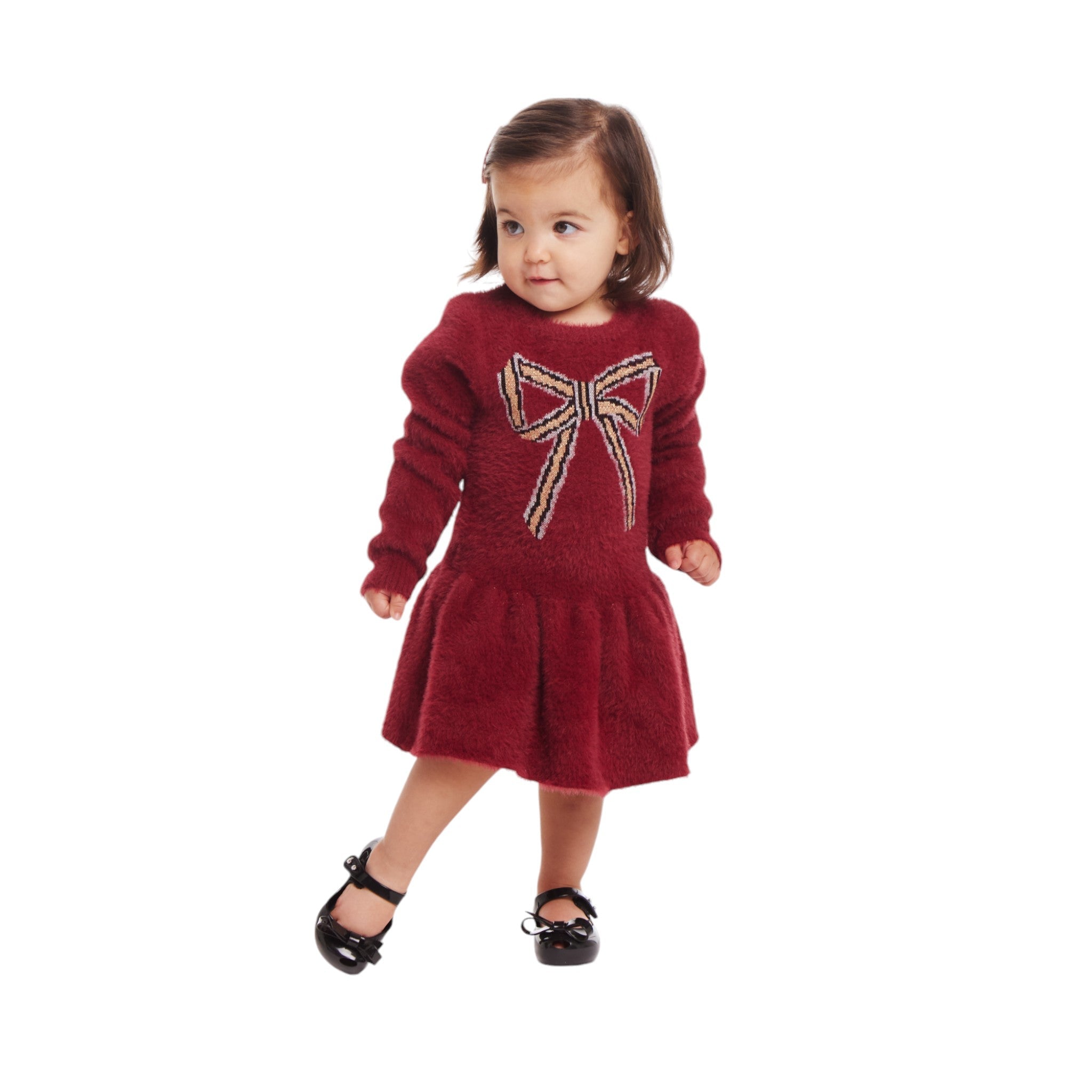 Infant 2-piece Eyelash Sweater Dress & Bloomer Set | Red Bow