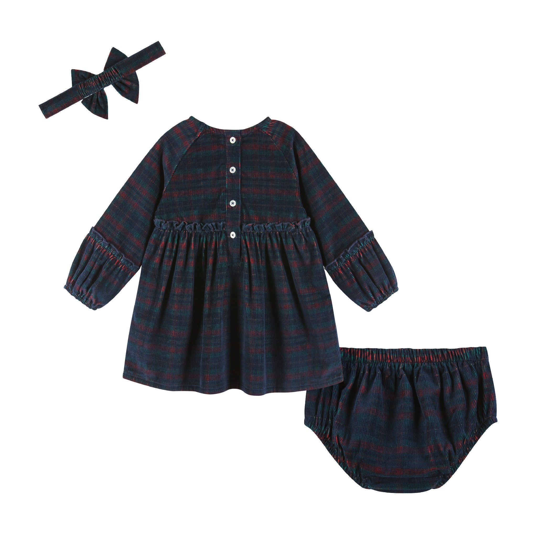 Infant Stretch Corduroy Ruffle Dress & Bloomer Set | Red Plaid