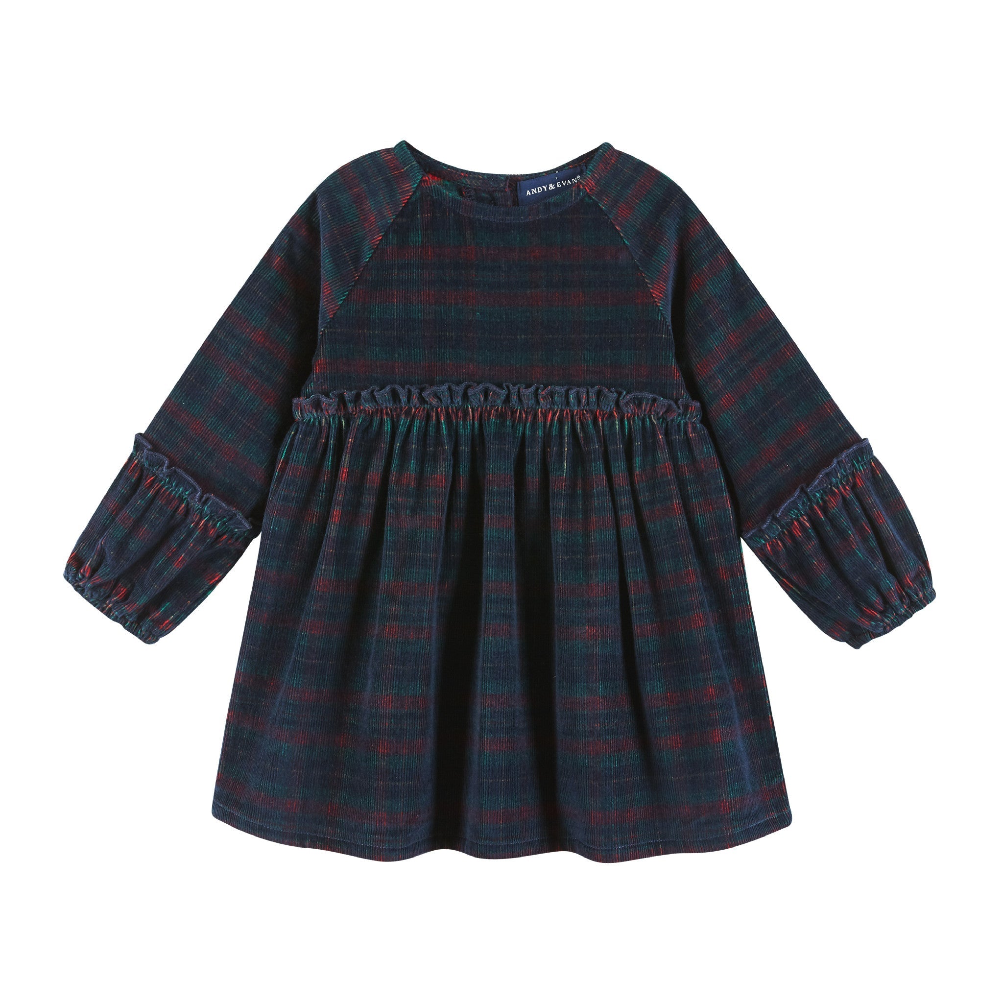 Infant Stretch Corduroy Ruffle Dress & Bloomer Set | Red Plaid