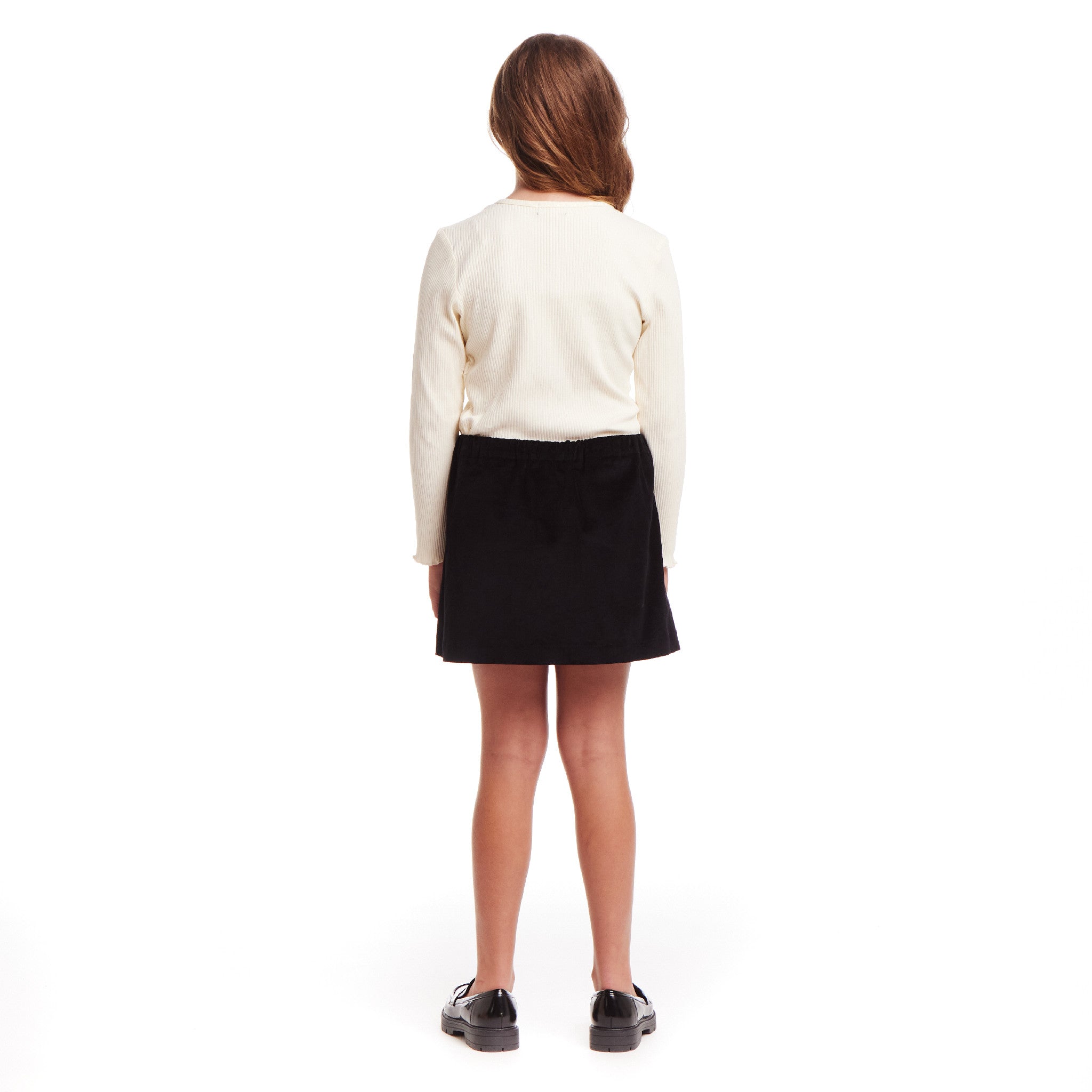 Kids (7-16) Rib Knit Long Sleeve Top & Corduroy Skirt Set | Cream & Sleek Black