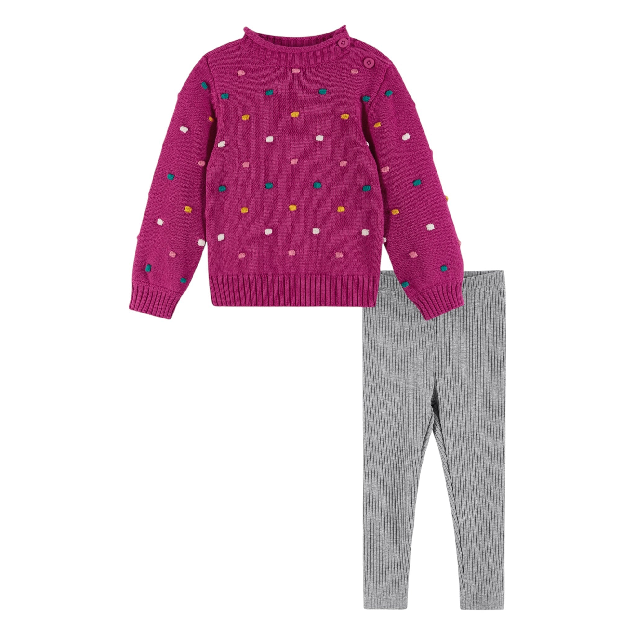 Infant (3-24m) Two-piece 3-d Bobbles Sweater & Ribbed Legging Set | Fuchsia