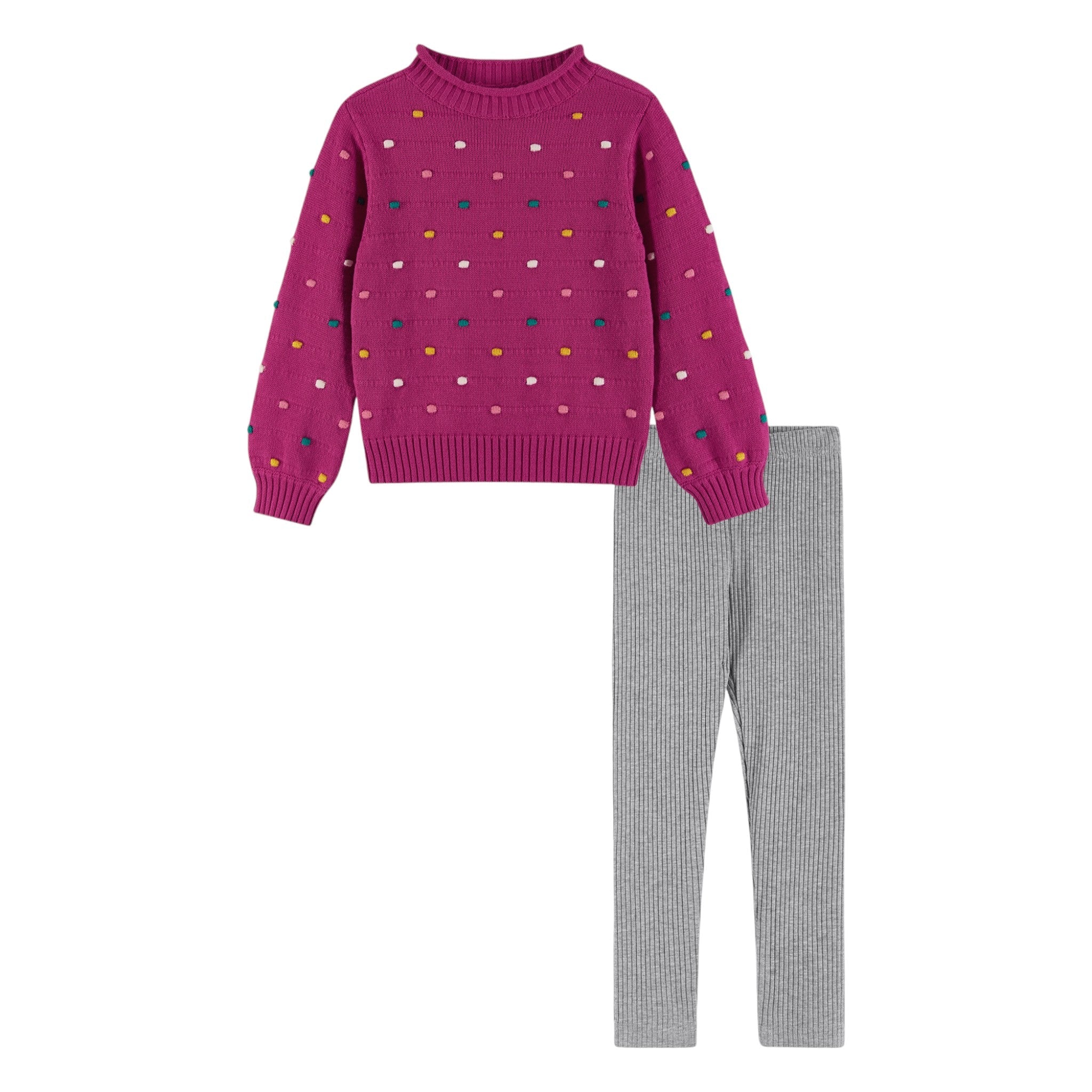 Kids 3-d Bobble Sweater & Ribbed Legging Set | Fuchsia