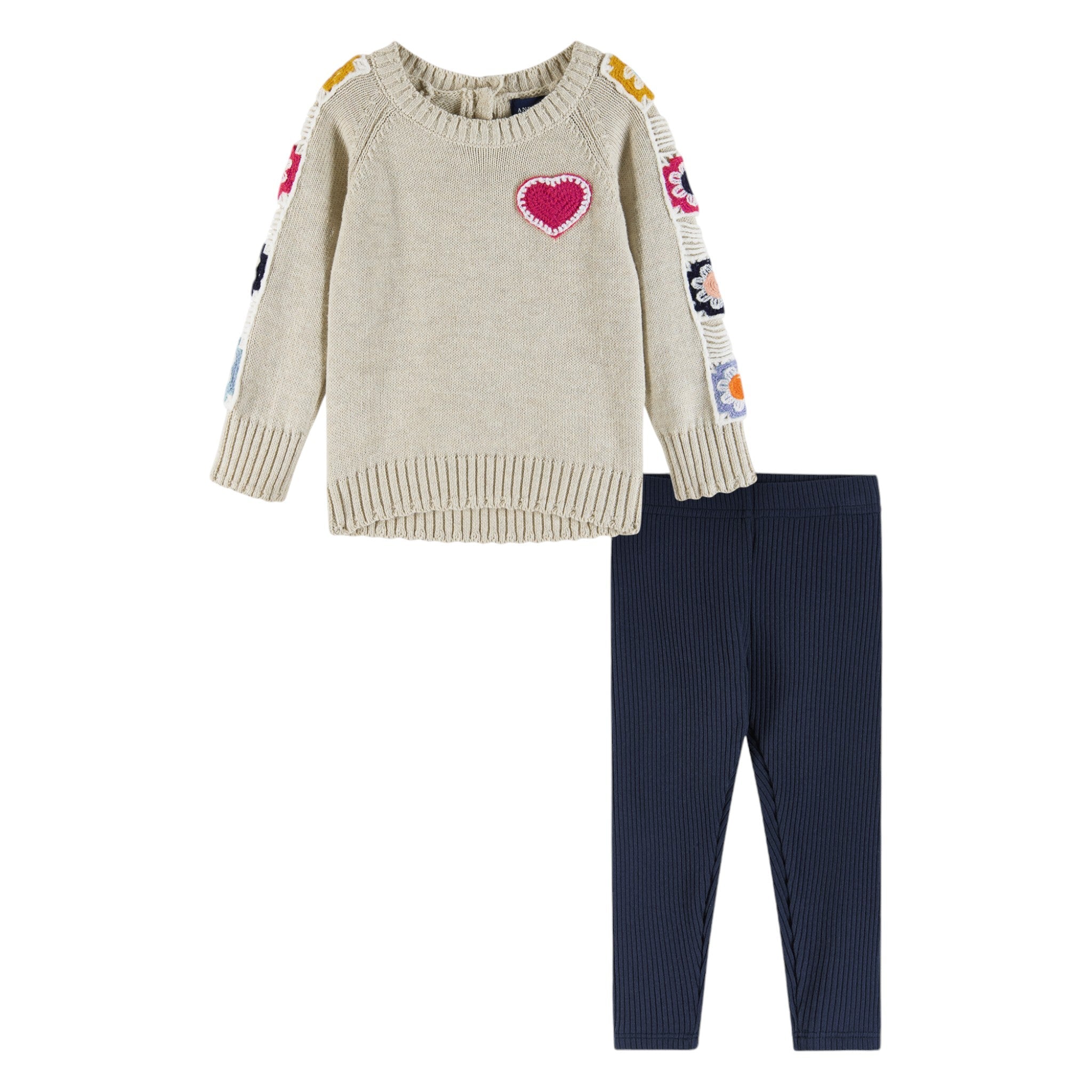 Infant Crochet Floral Sleeve Tunic Sweater & Jegging Set | Heart & Flowers