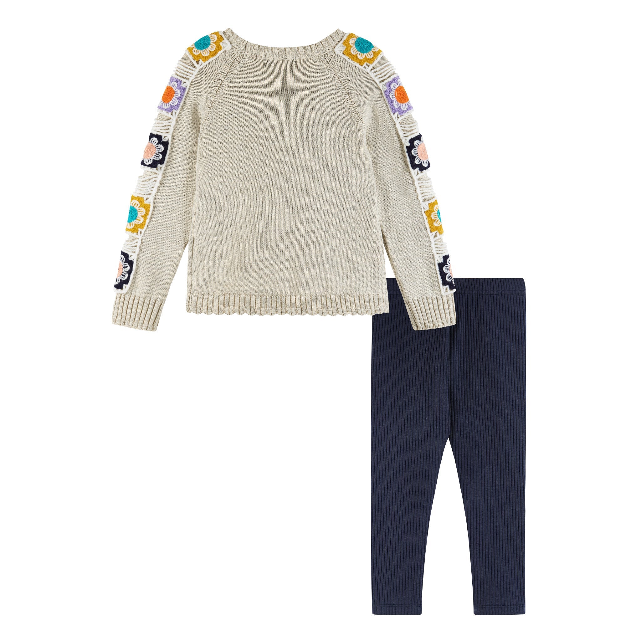 Kids Crochet Tunic Sweater & Jegging Set | Heart & Flowers