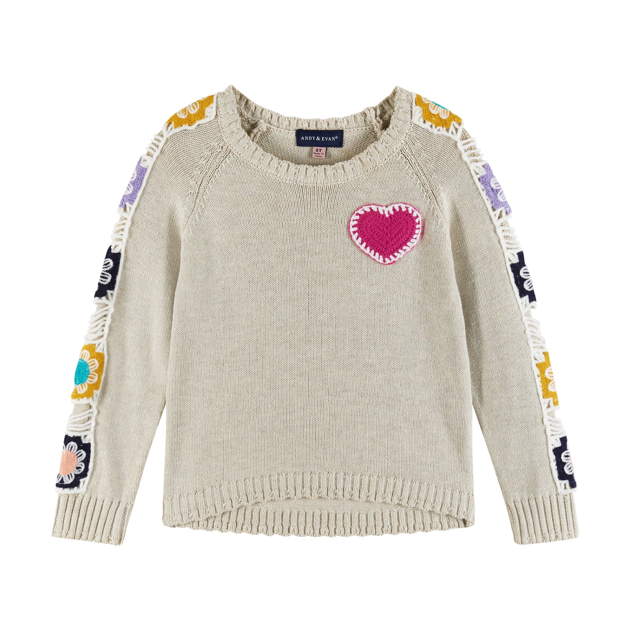 Kids Crochet Tunic Sweater & Jegging Set | Heart & Flowers