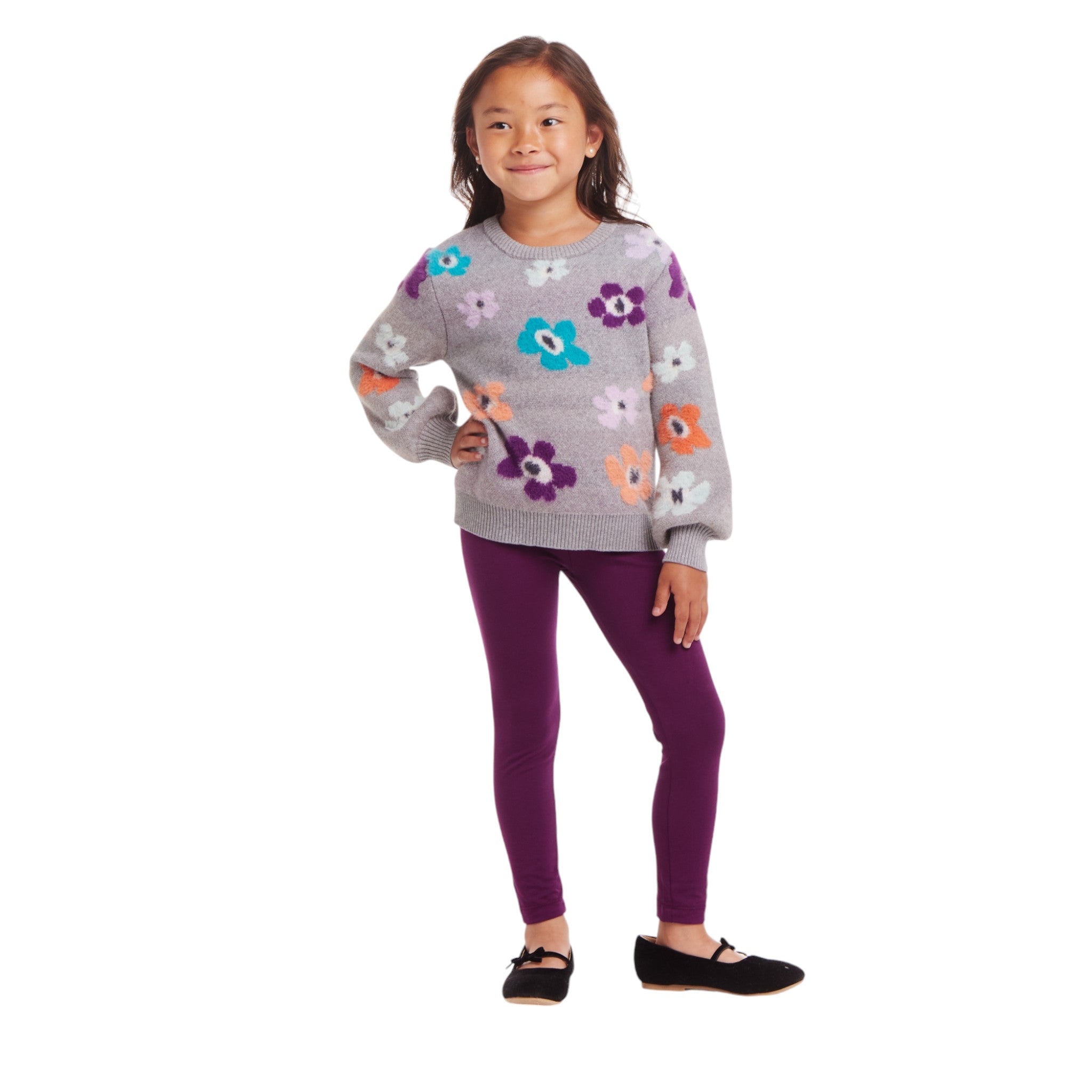 Kids Dove Grey Sweater & Glitter Legging Set | Eyelash Flowers