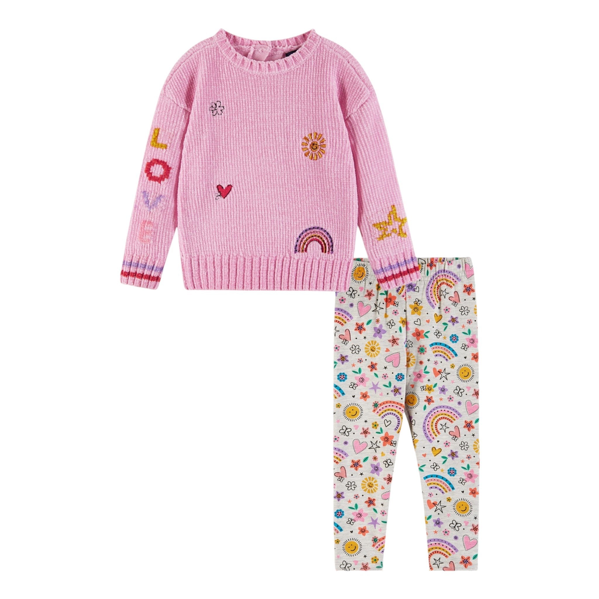 Infant 2-piece Chenille Sweater & Printed Legging Set | Multicolor Joy Vibes