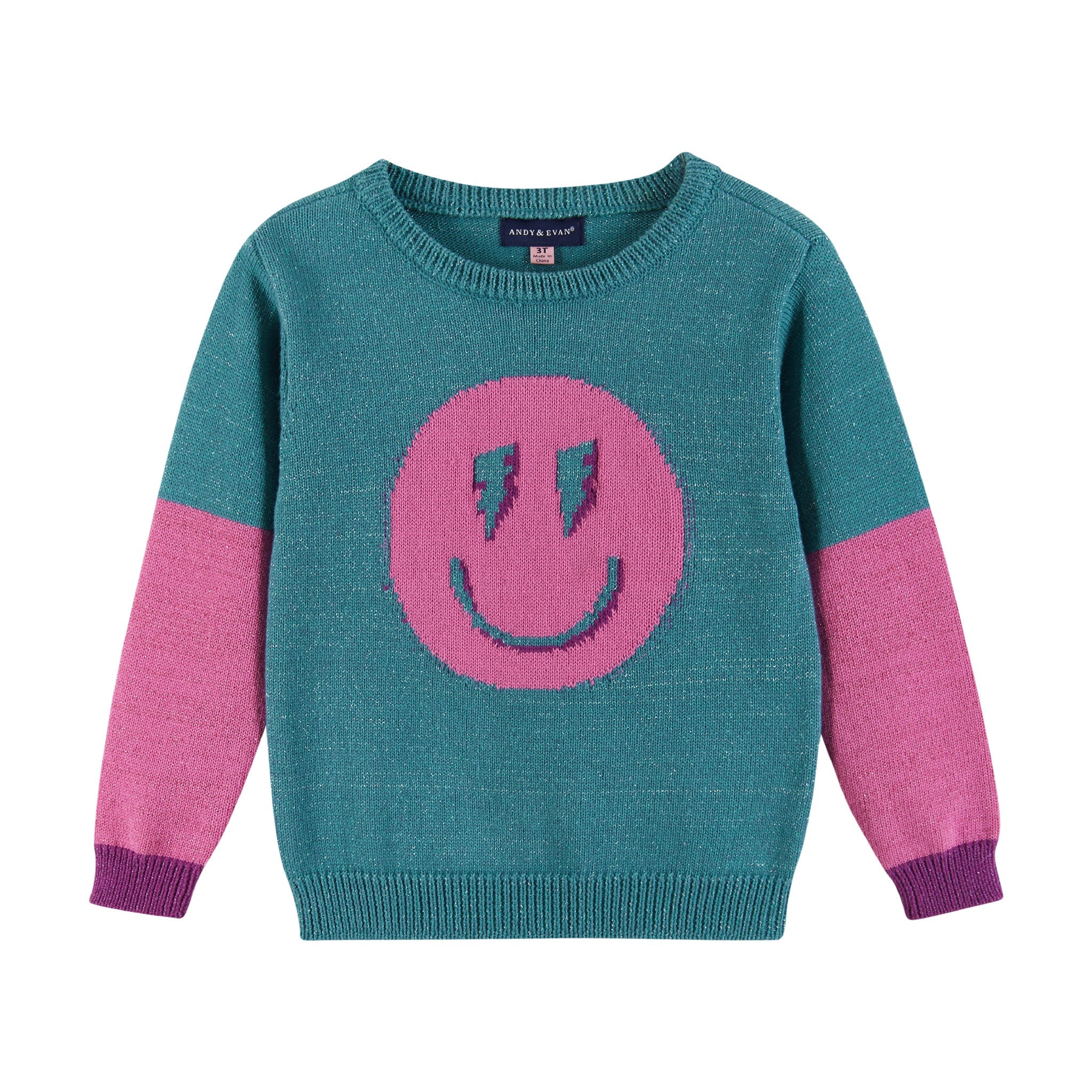 Kids Lurex Sweater & Legging Set | Ombre Smiley Graphic