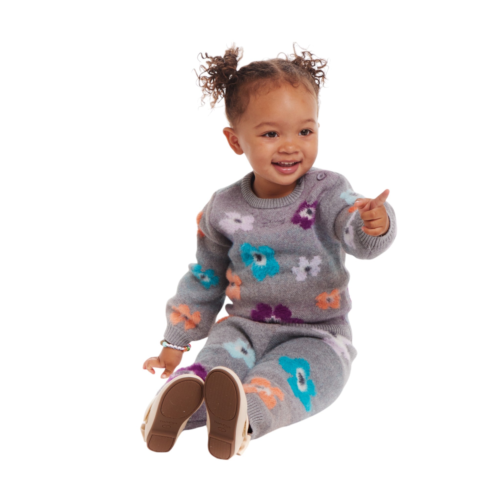 Infant 2-piece Dove Grey Sweater & Pant Set | Eyelash Flowers