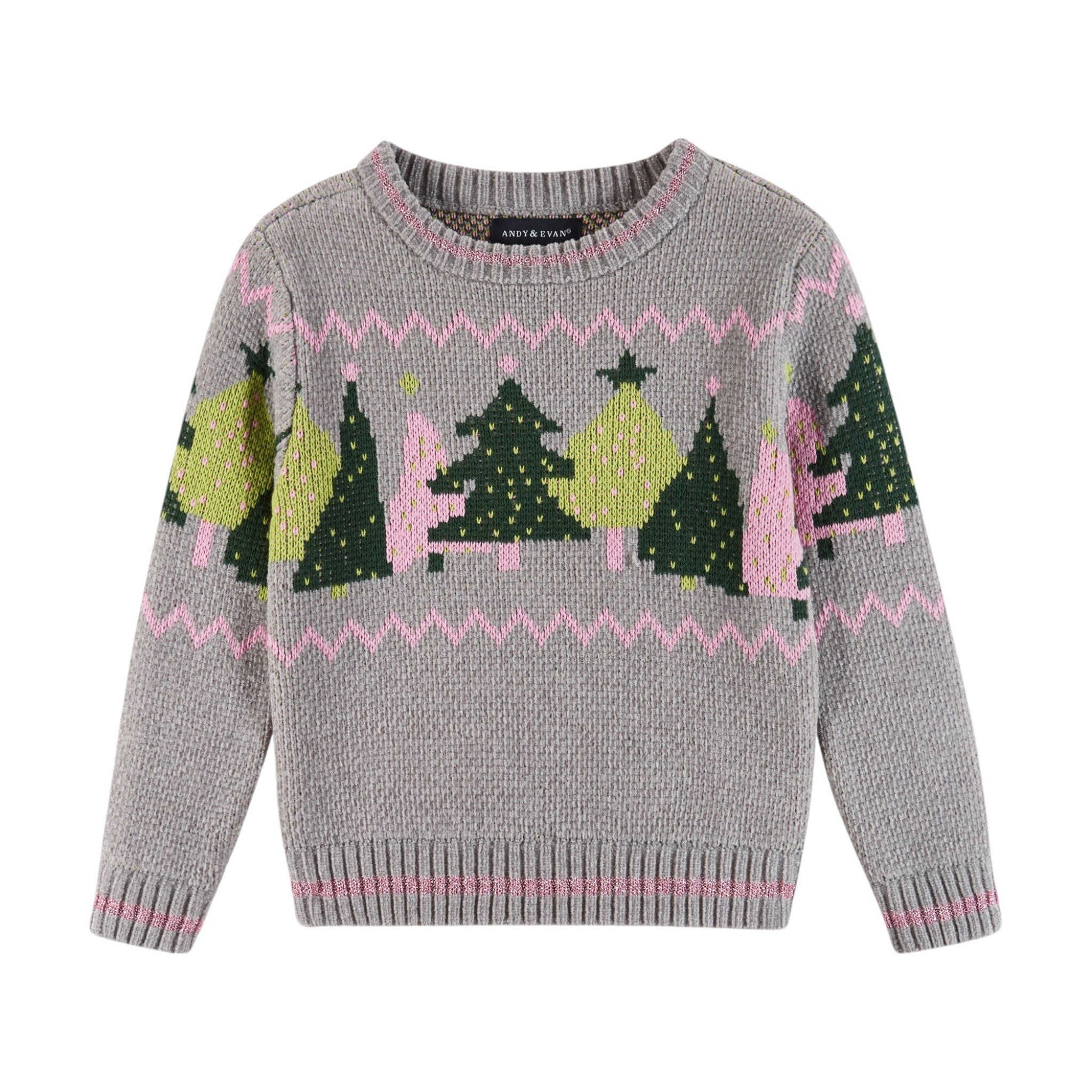 Kids Grey Chenille Sweater & Legging Set | Festive Trees