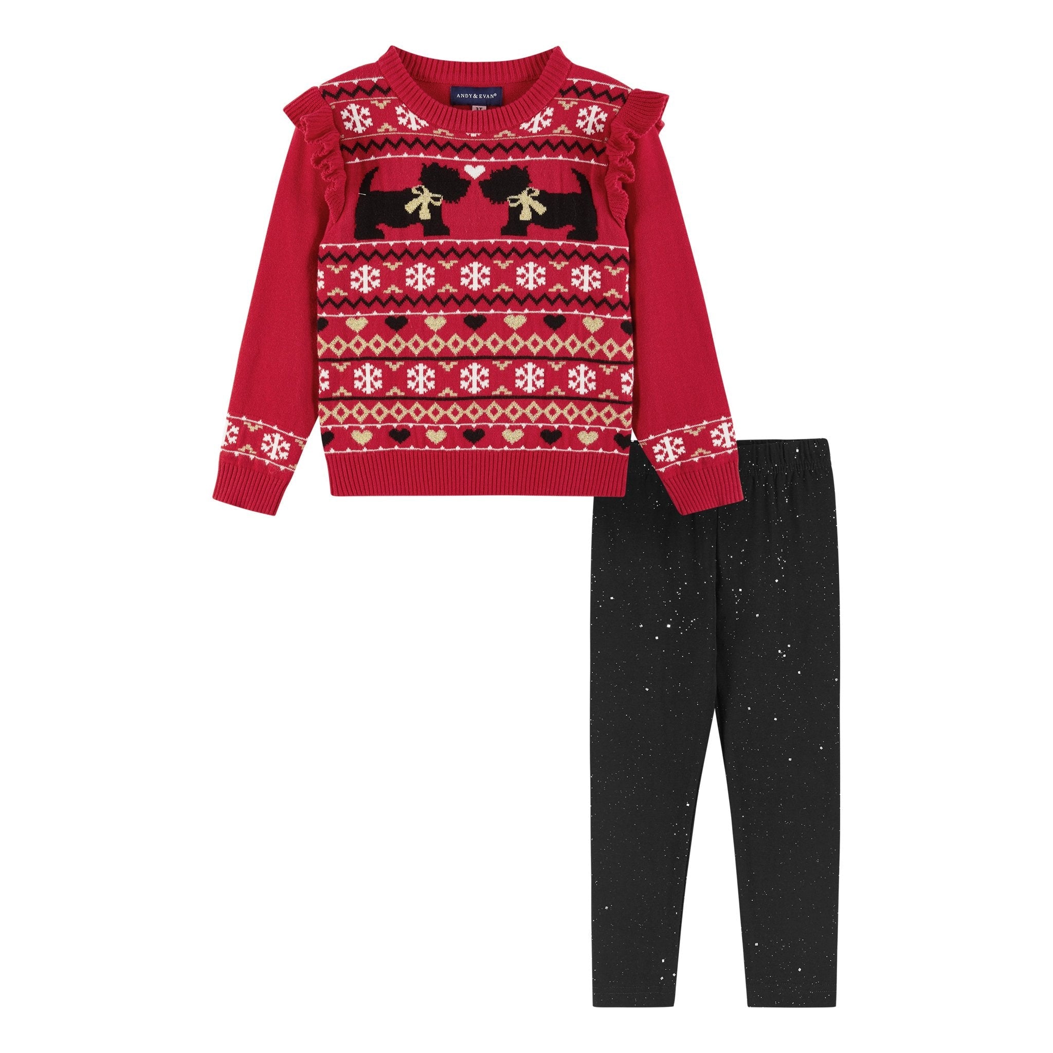 Kids Holiday Sweater And Legging Set | Hearts & Puppies