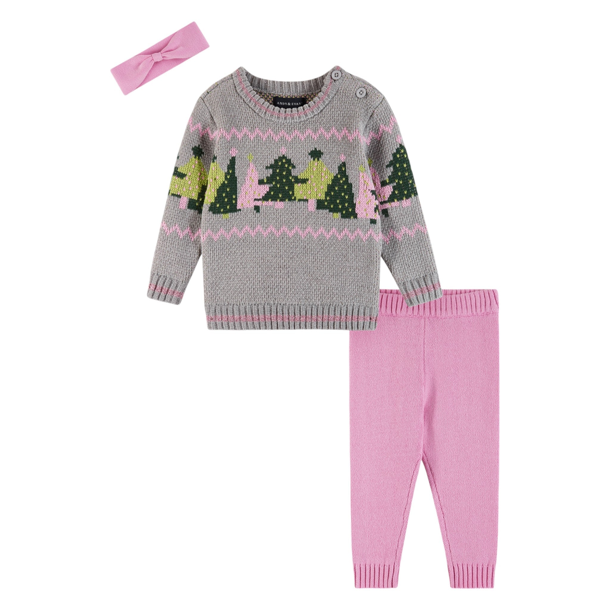 Infant (0-24m) Chenille Sweater & Knit Pant Set | Festive Trees