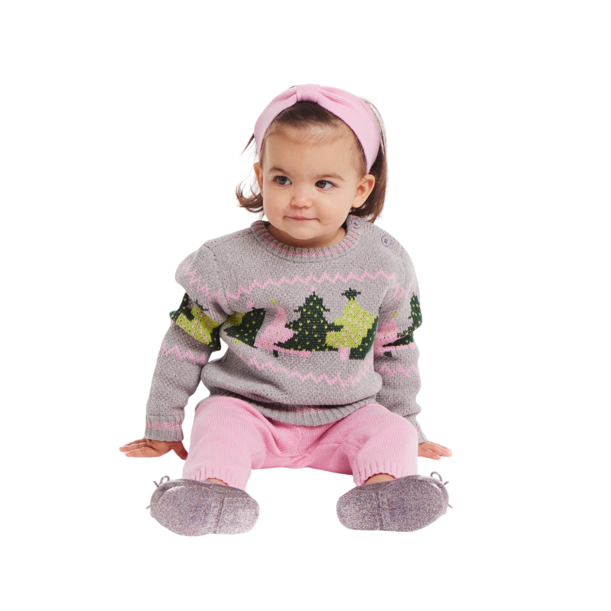 Infant (0-24m) Chenille Sweater & Knit Pant Set | Festive Trees