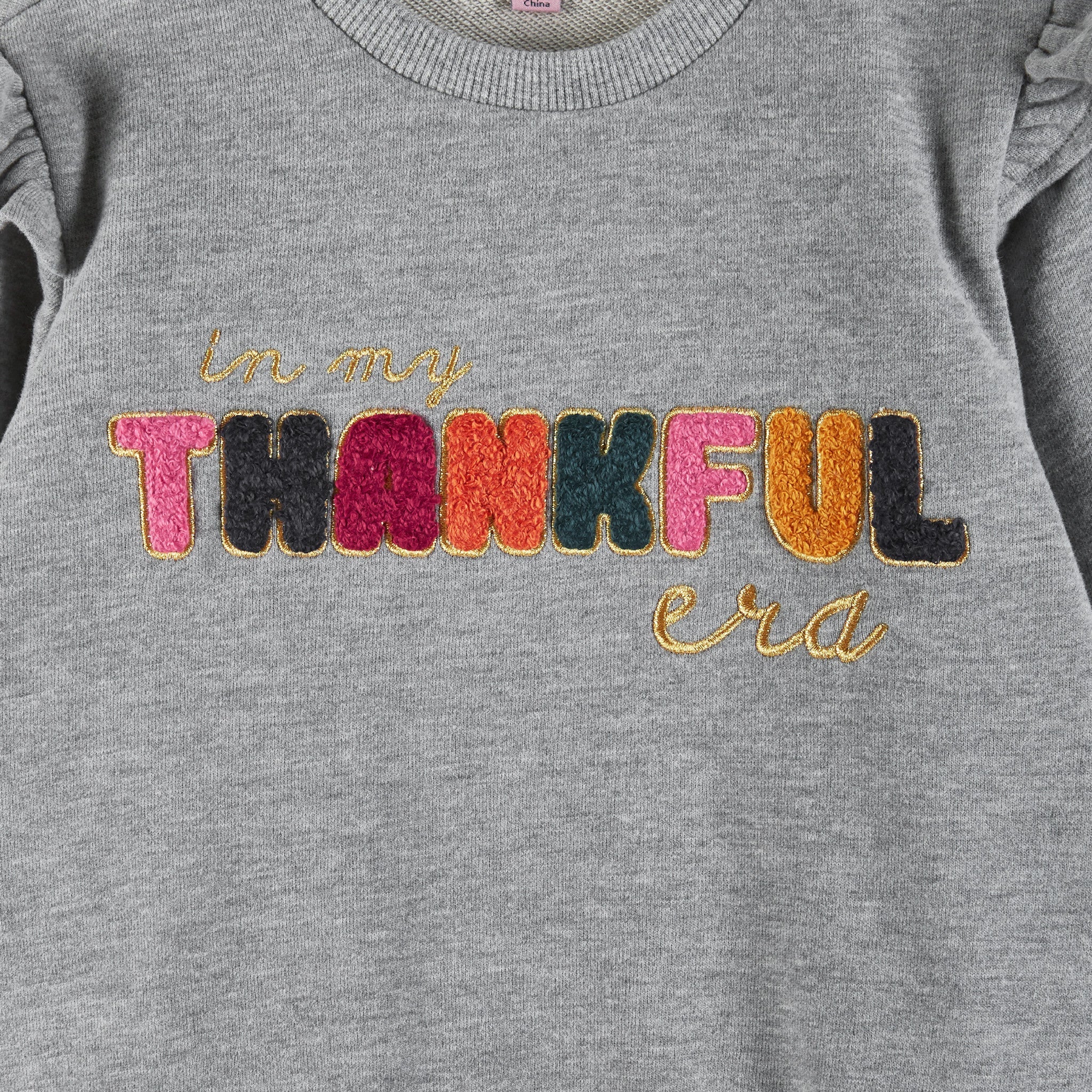 Kids "thankful" Ruffle Crewneck Sweater & Legging Set | Grey Navy