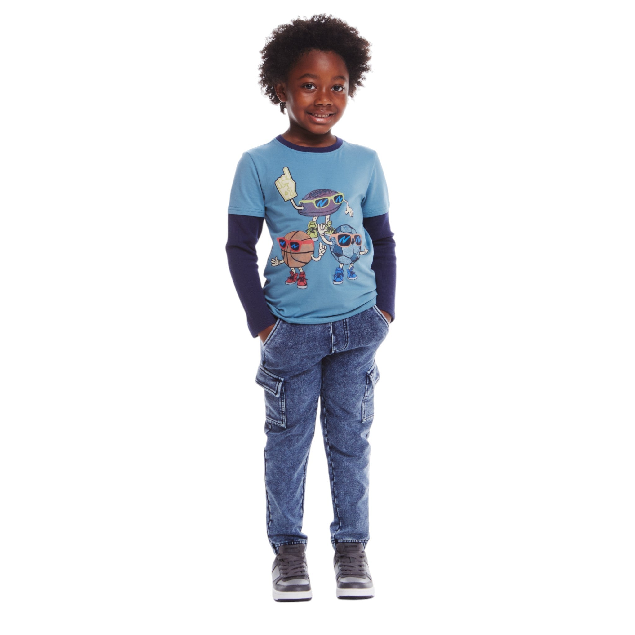 Kids Jersey Twofer Tee & Terry Pants Set | Blue Navy Sports