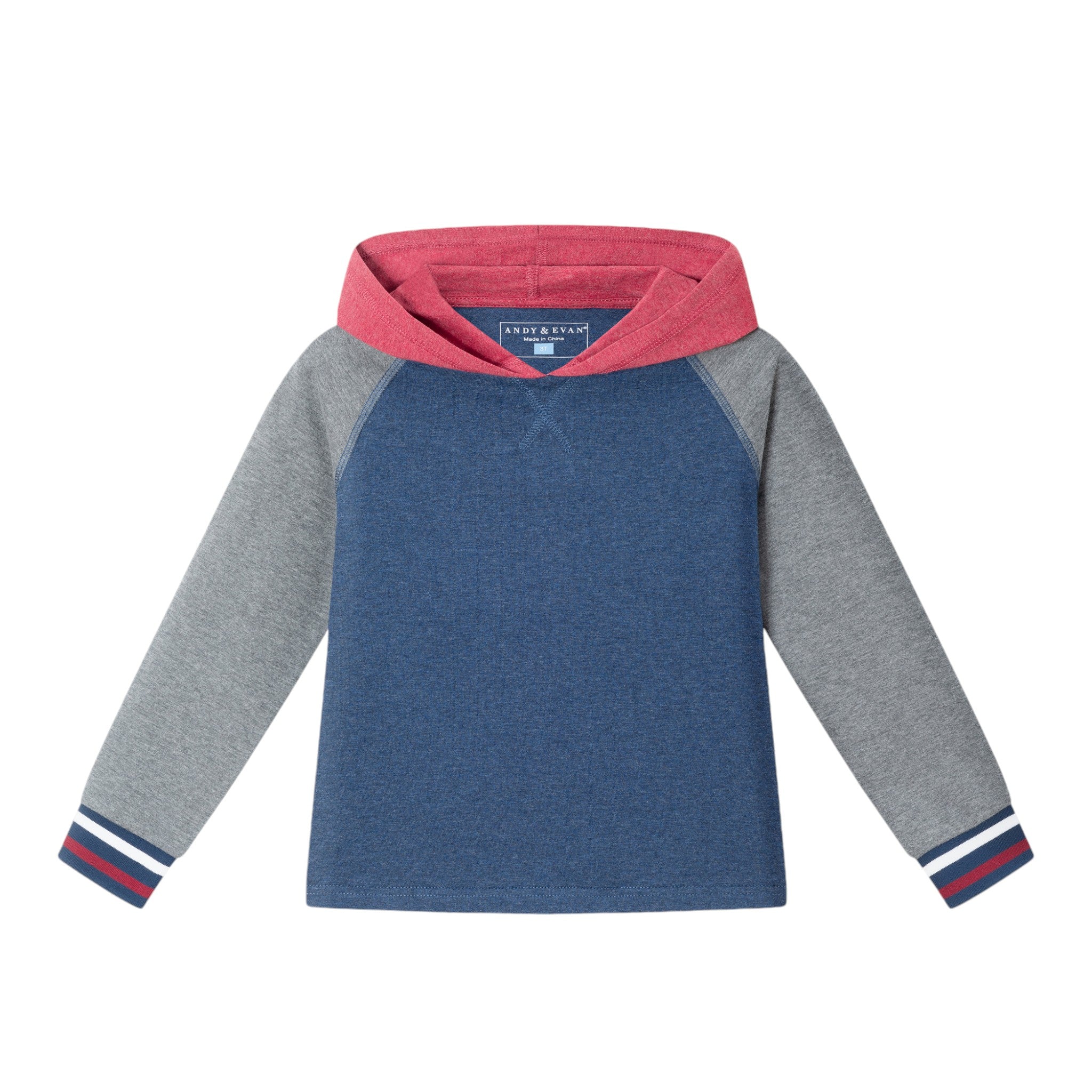 Kids Hooded Colorblocked Jersey Tee & Jogger Set | Red Navy & Heather Grey