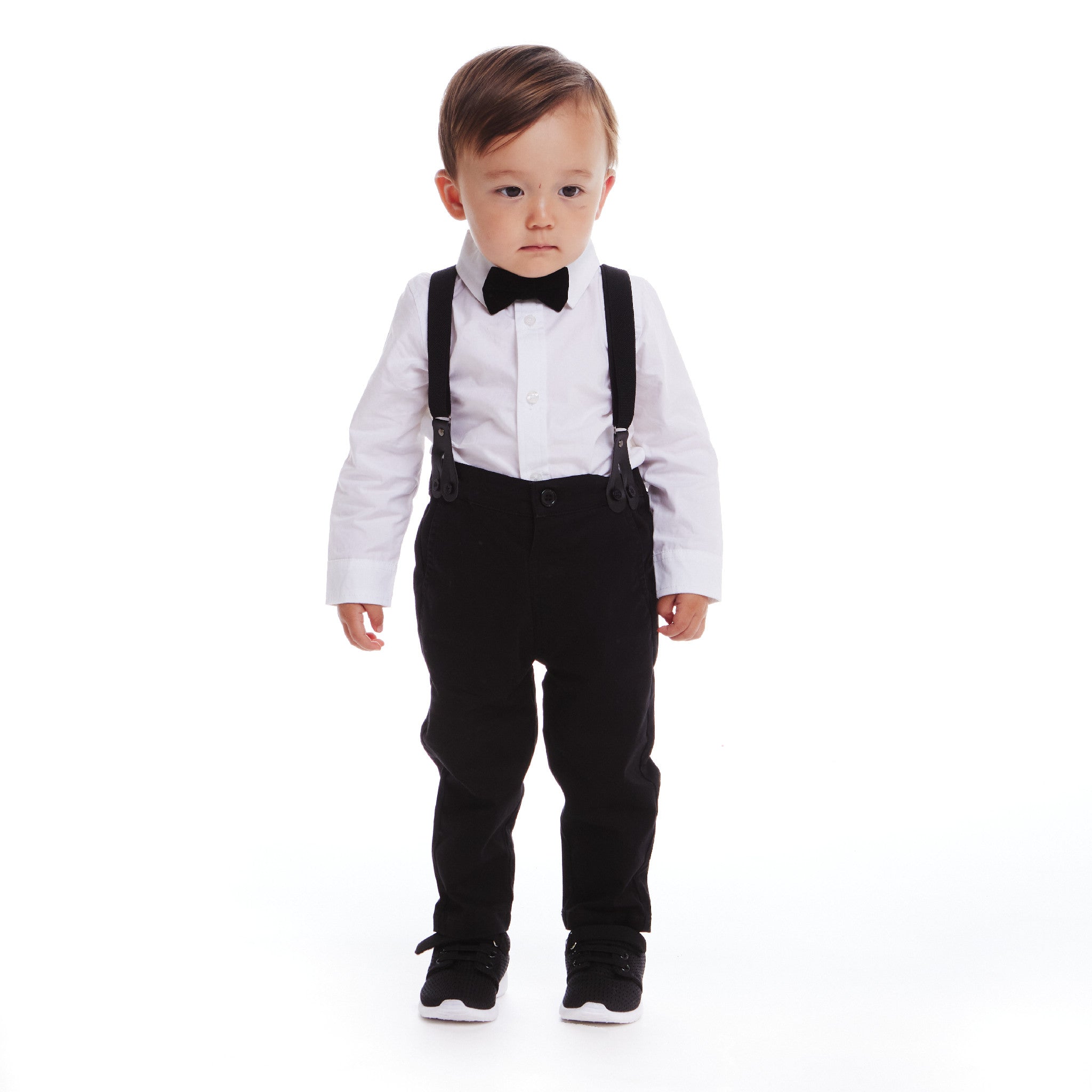 Infant Suspenders Bowtie Set | White