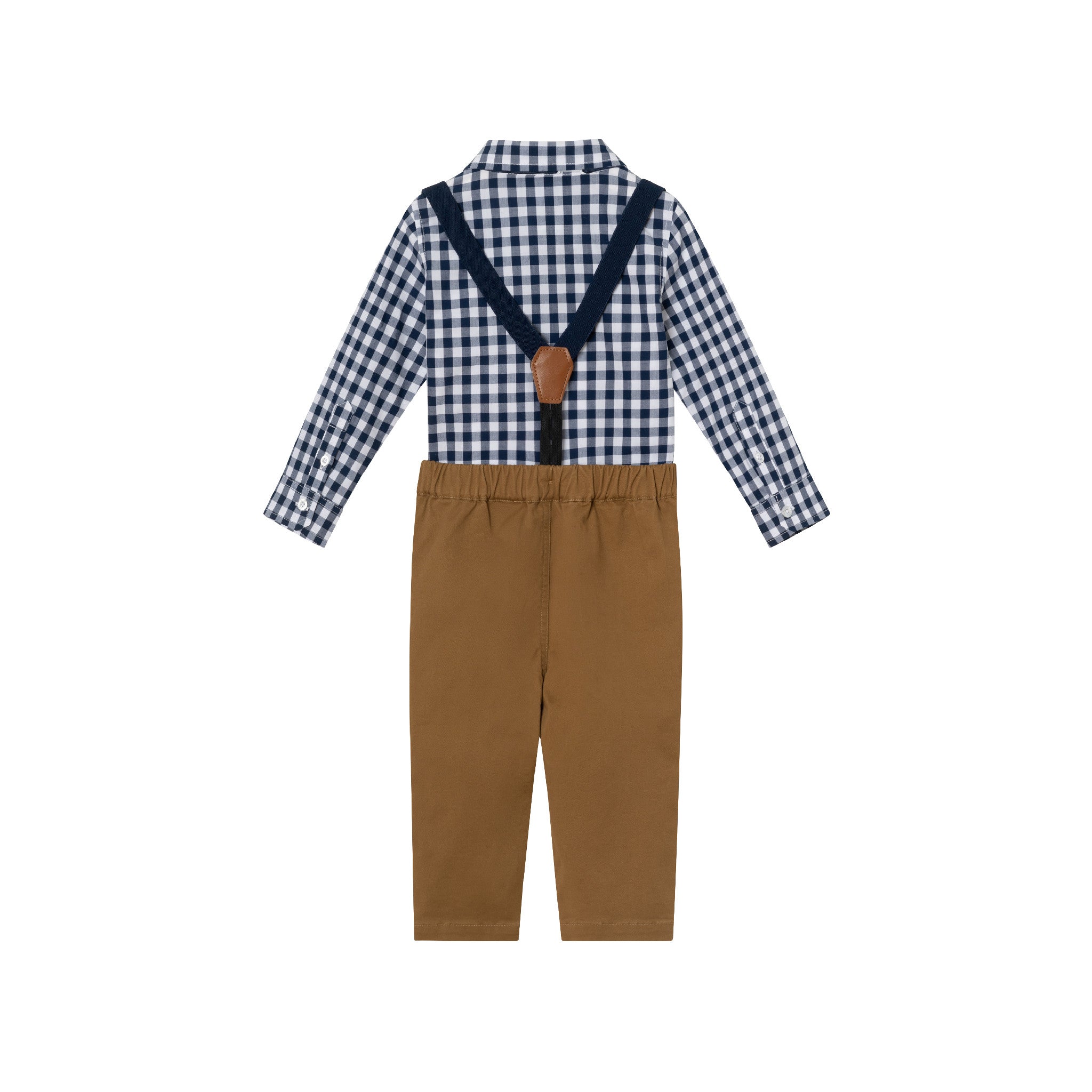 Infant 4-piece Set Buttondown Suspenders & Pant Set | Navy Gingham