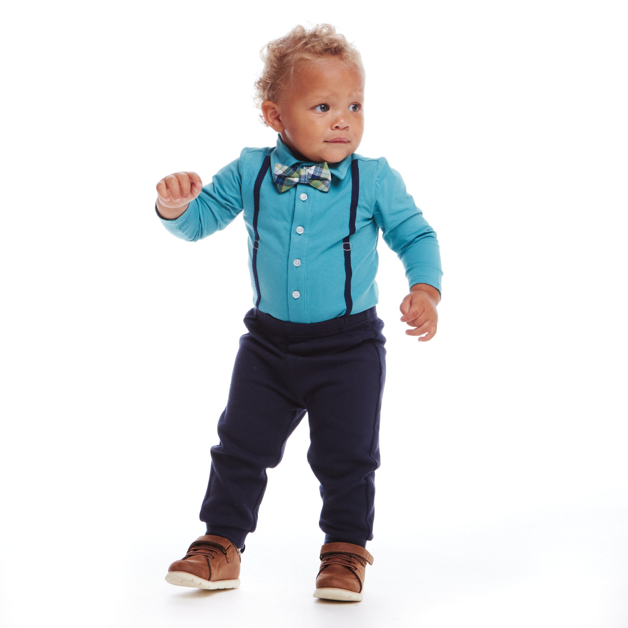 Infant Suspender Shirtzie® & Pique Pant Set | Teal