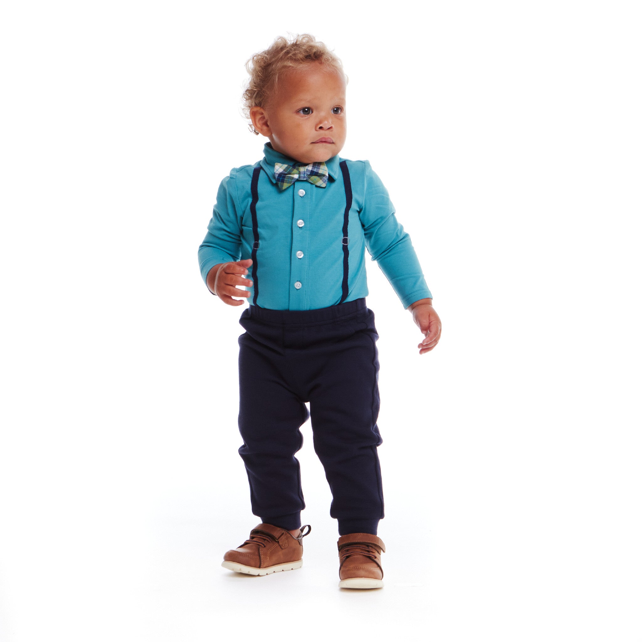 Infant Suspender Shirtzie® & Pique Pant Set | Teal