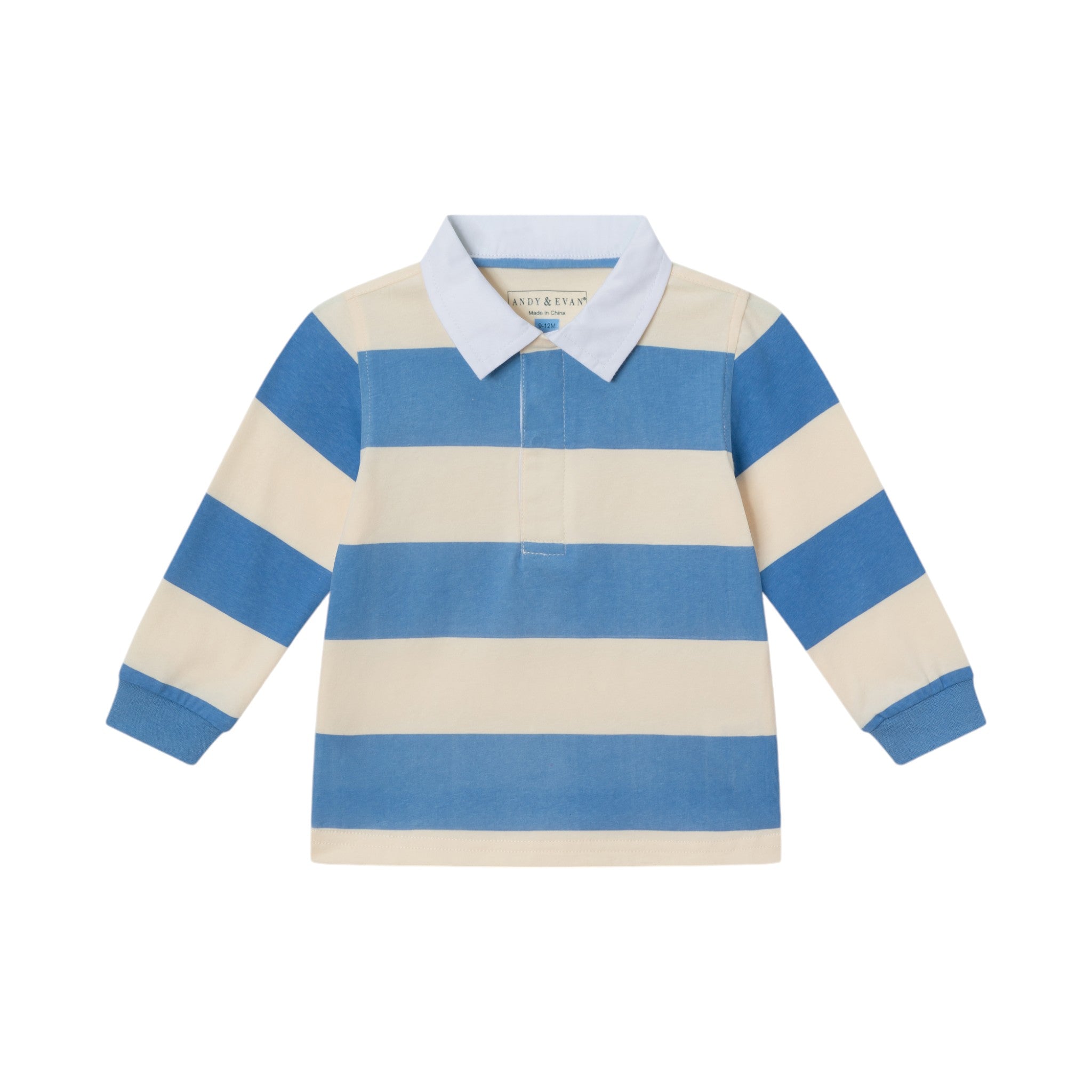 Infant 2-piece Rugby Shirt & Soft Pique Pant Set | Blue Cream Striped