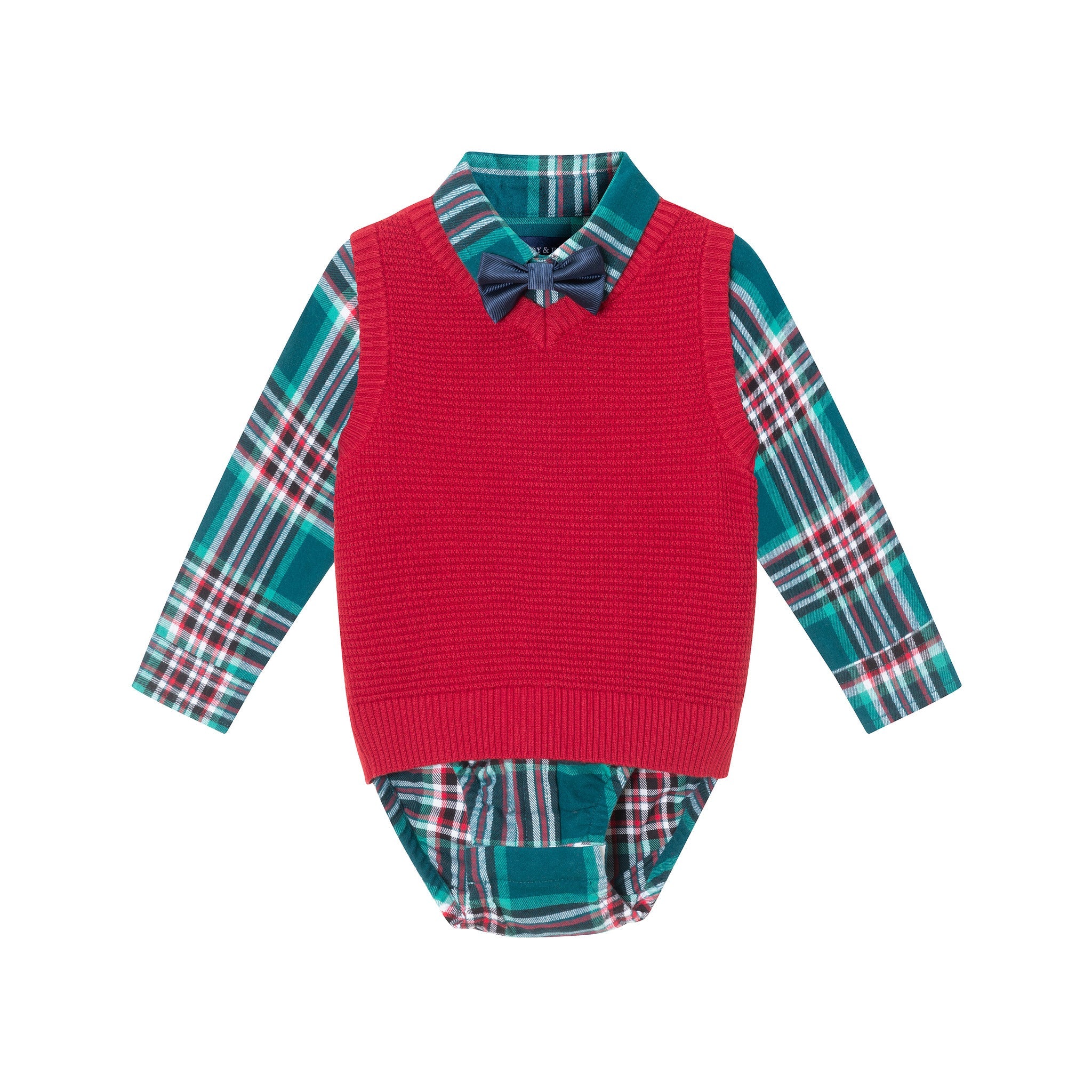 Infant 4-piece Buttondown & Sweater Vest Set | Checkered Maroon