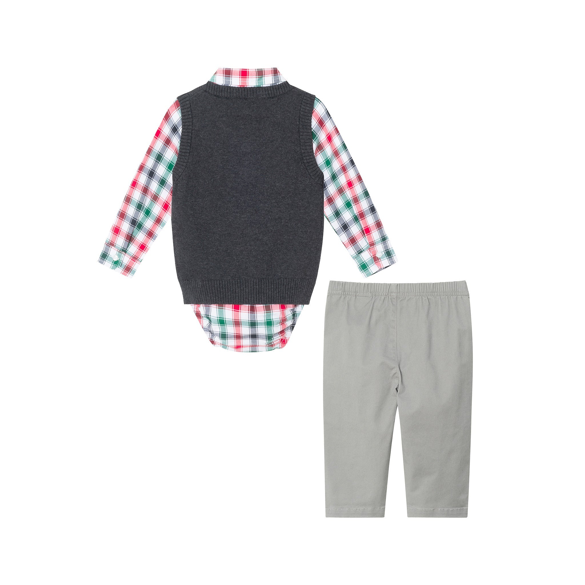 Infant 4-piece Sweater Vest Set | Charcoal White Plaid