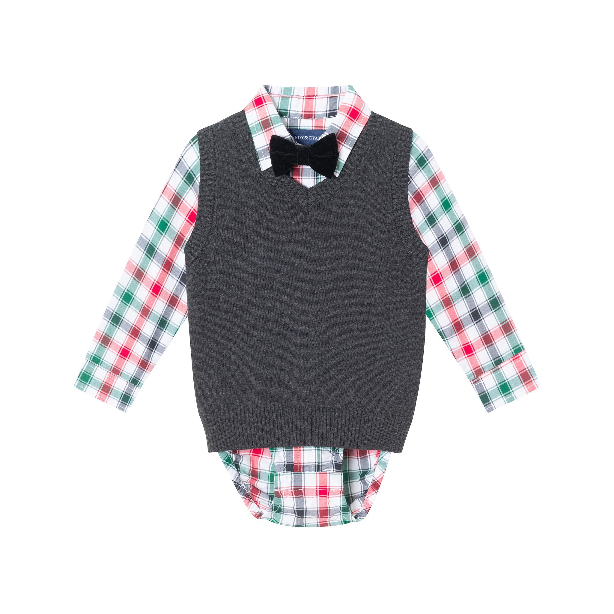 Infant 4-piece Sweater Vest Set | Charcoal White Plaid