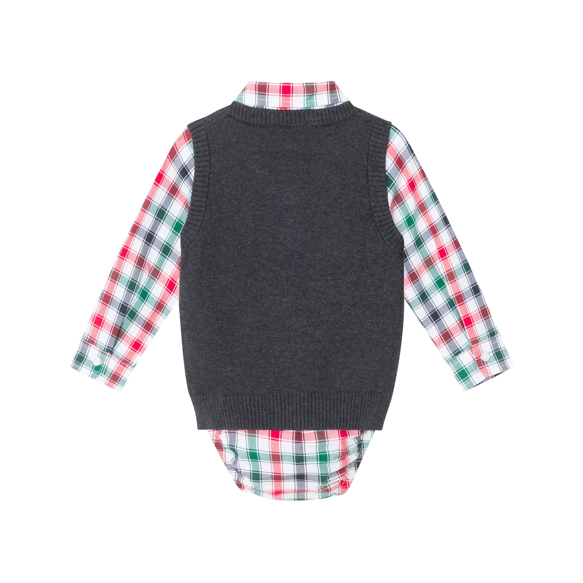 Infant 4-piece Sweater Vest Set | Charcoal White Plaid