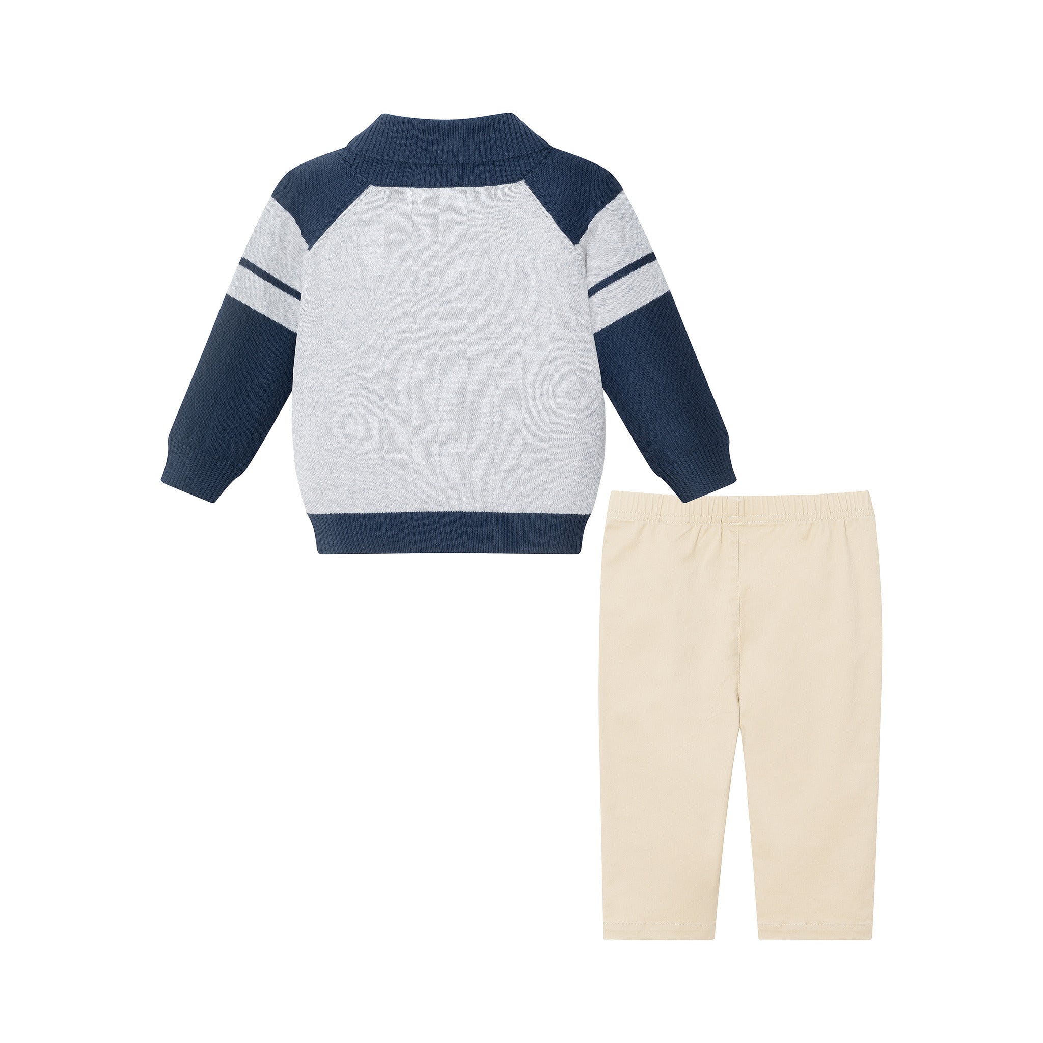 Infant Shawl Cardigan & Pant Set | Navy/heather Grey