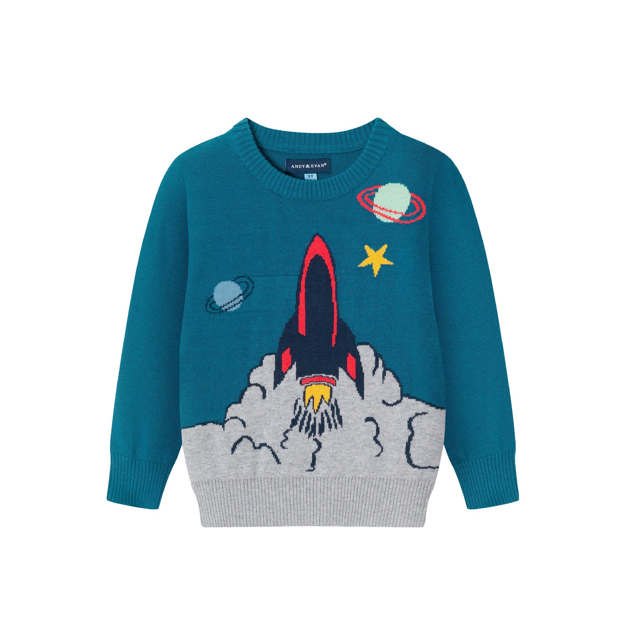 Kids (2-4) Sweater Set | Teal Spaceship