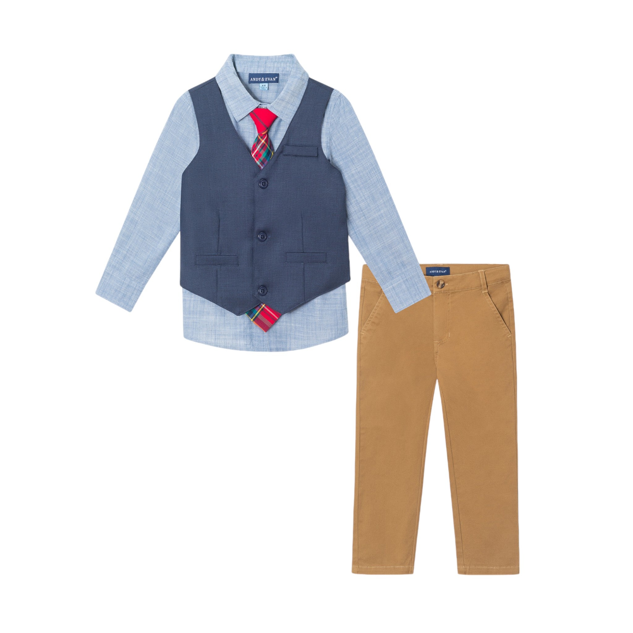 Kids 4-piece Vest & Rust Pant Set | Holiday Hipster