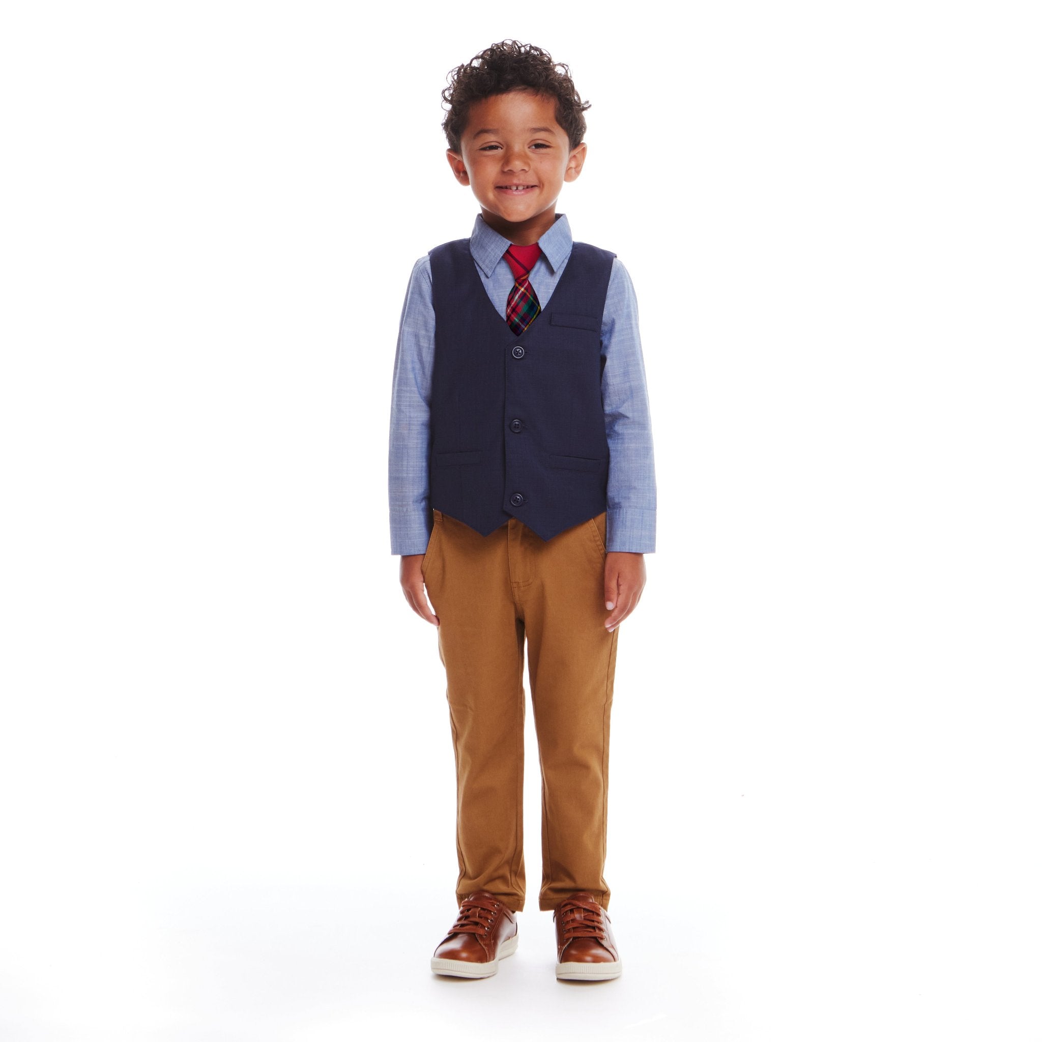 Kids 4-piece Vest & Rust Pant Set | Holiday Hipster