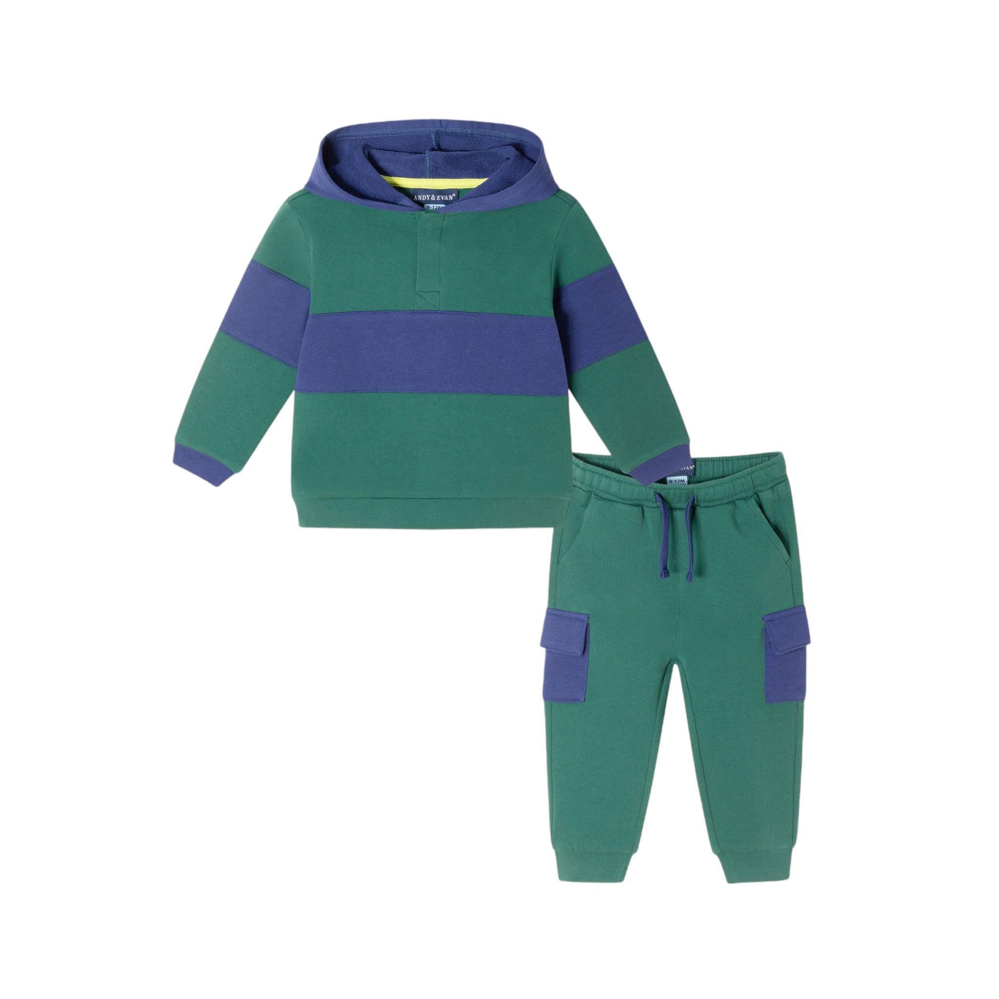 Infant Color Blocked Terry Hoodie & Pant Set | Navy & Green