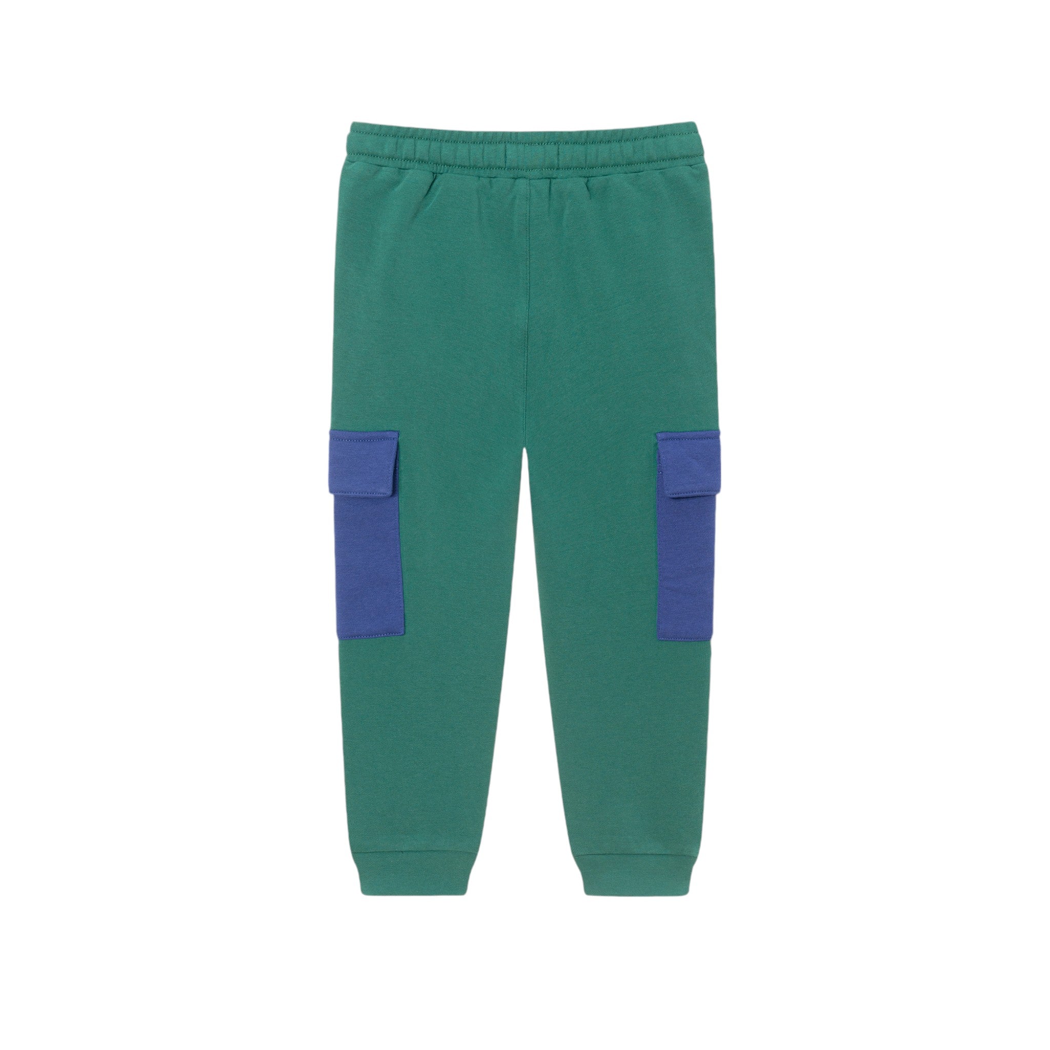 Kids Navy & Green Color Blocked Terry Hoodie & Pant Set