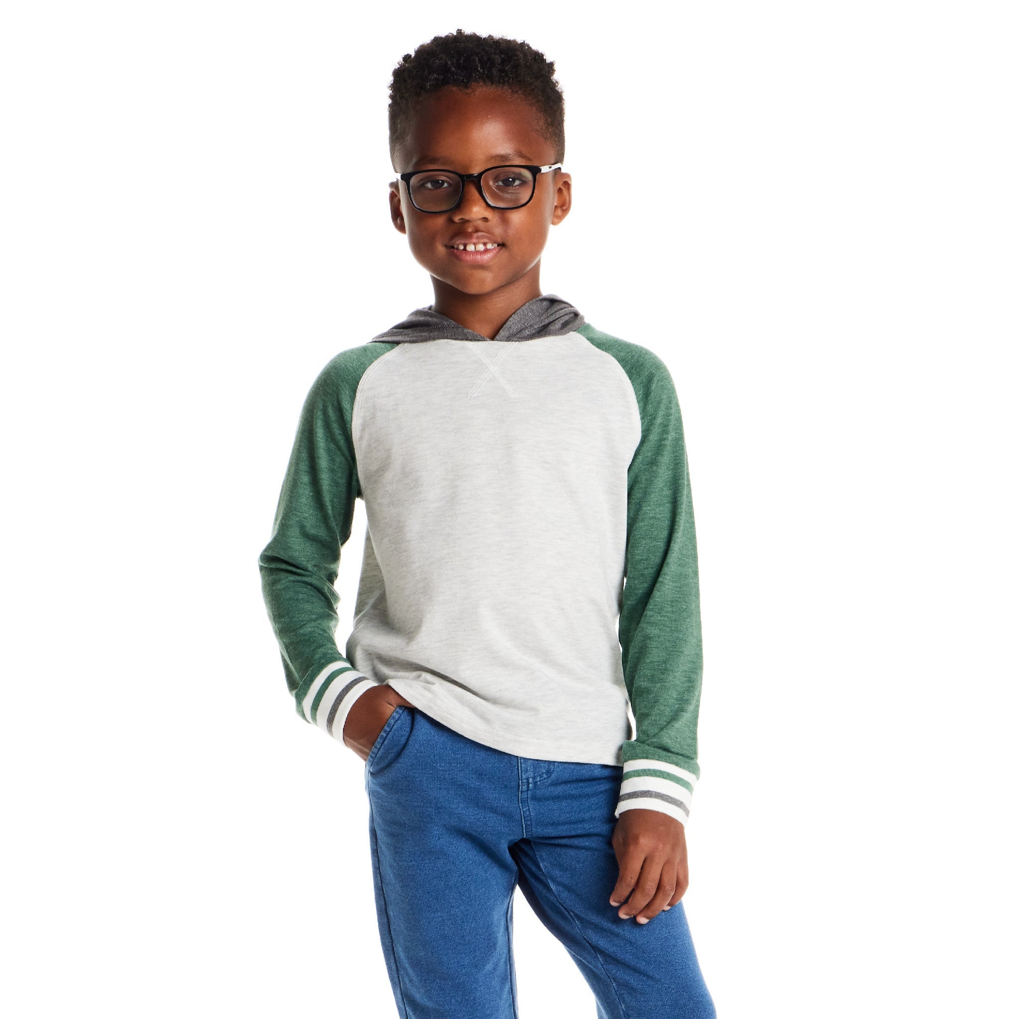Kids Lightweight Raglan Hoodie Tee | Green