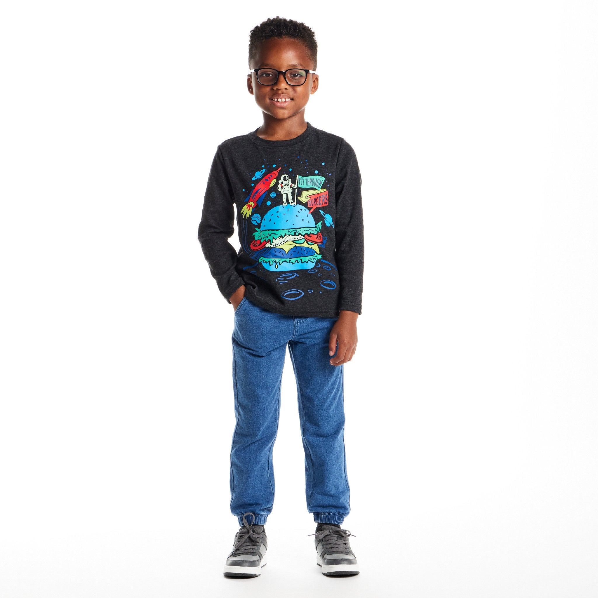 Kids Long Sleeve Graphic Tee | Space Burger
