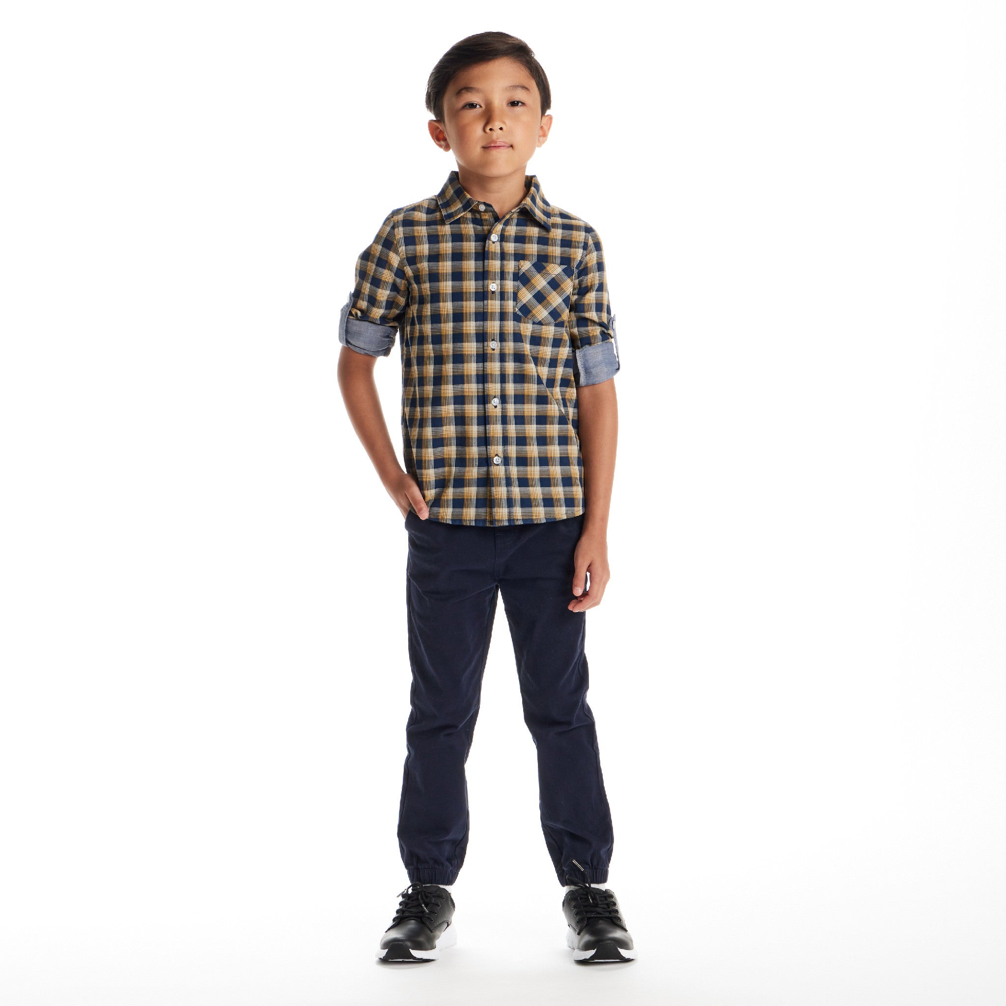 Kids Double-faced Buttondown | Blue Plaid